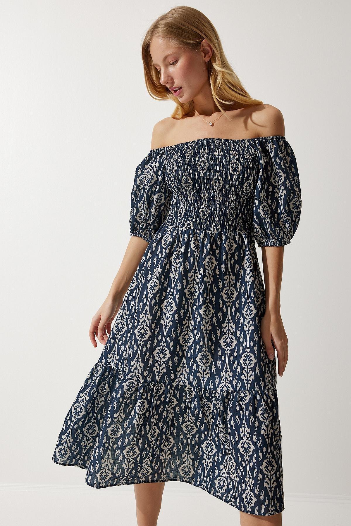 Navy Patterned Dress, , large image number 0