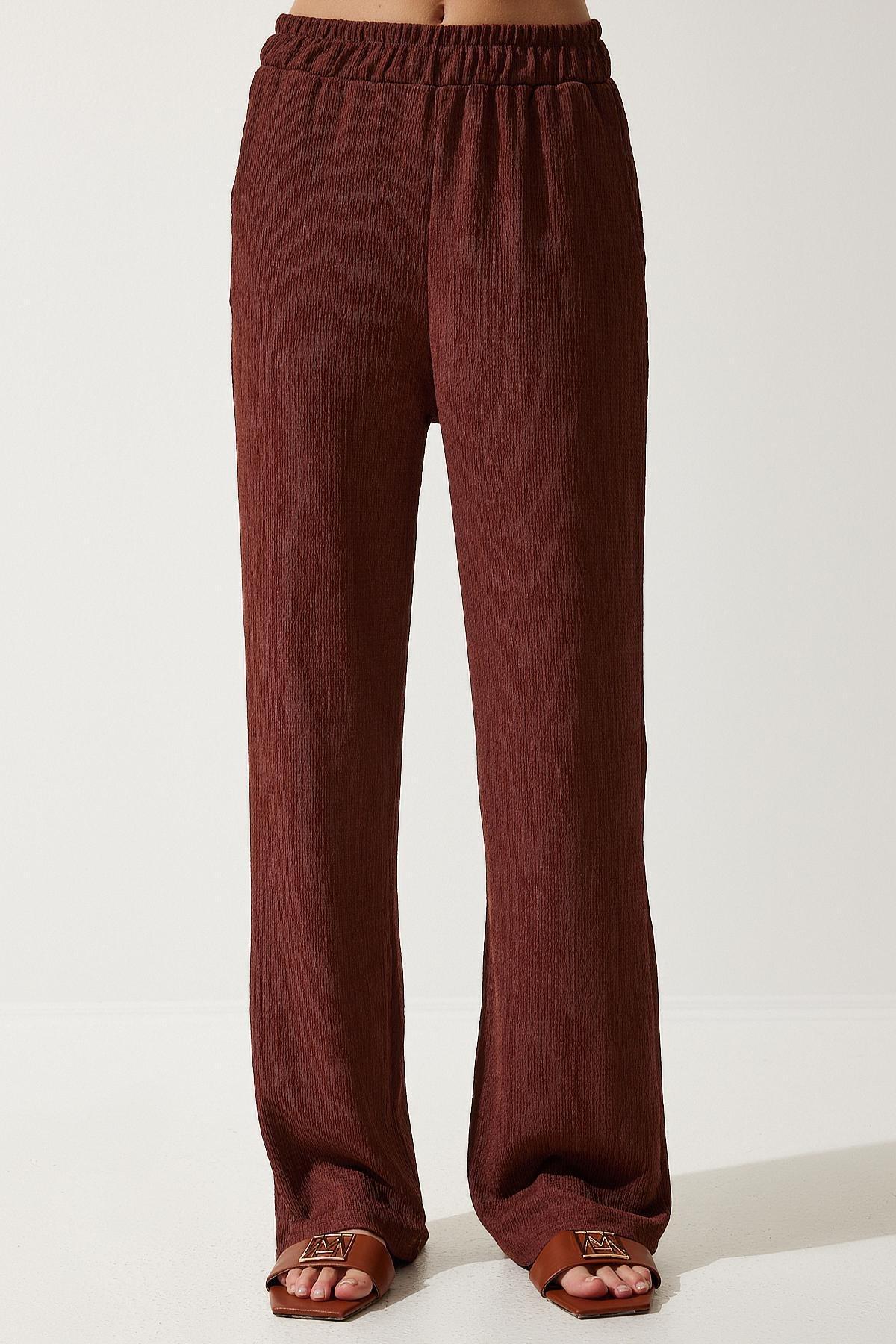 Brown Casual Knitted Pants Suit, Brown, large image number 6