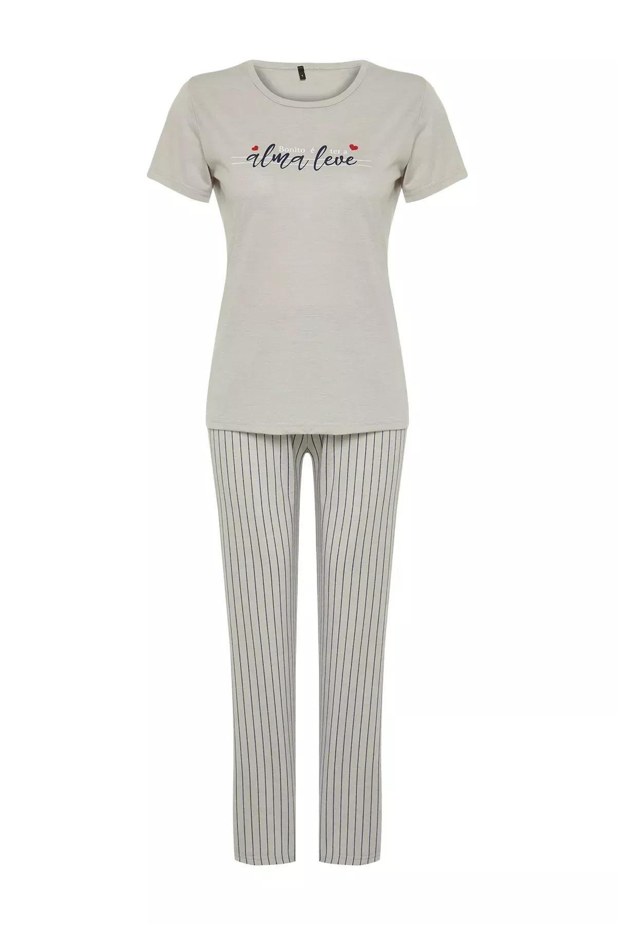 Grey Printed Striped Pyjama Set, C101_5662, large image number 5