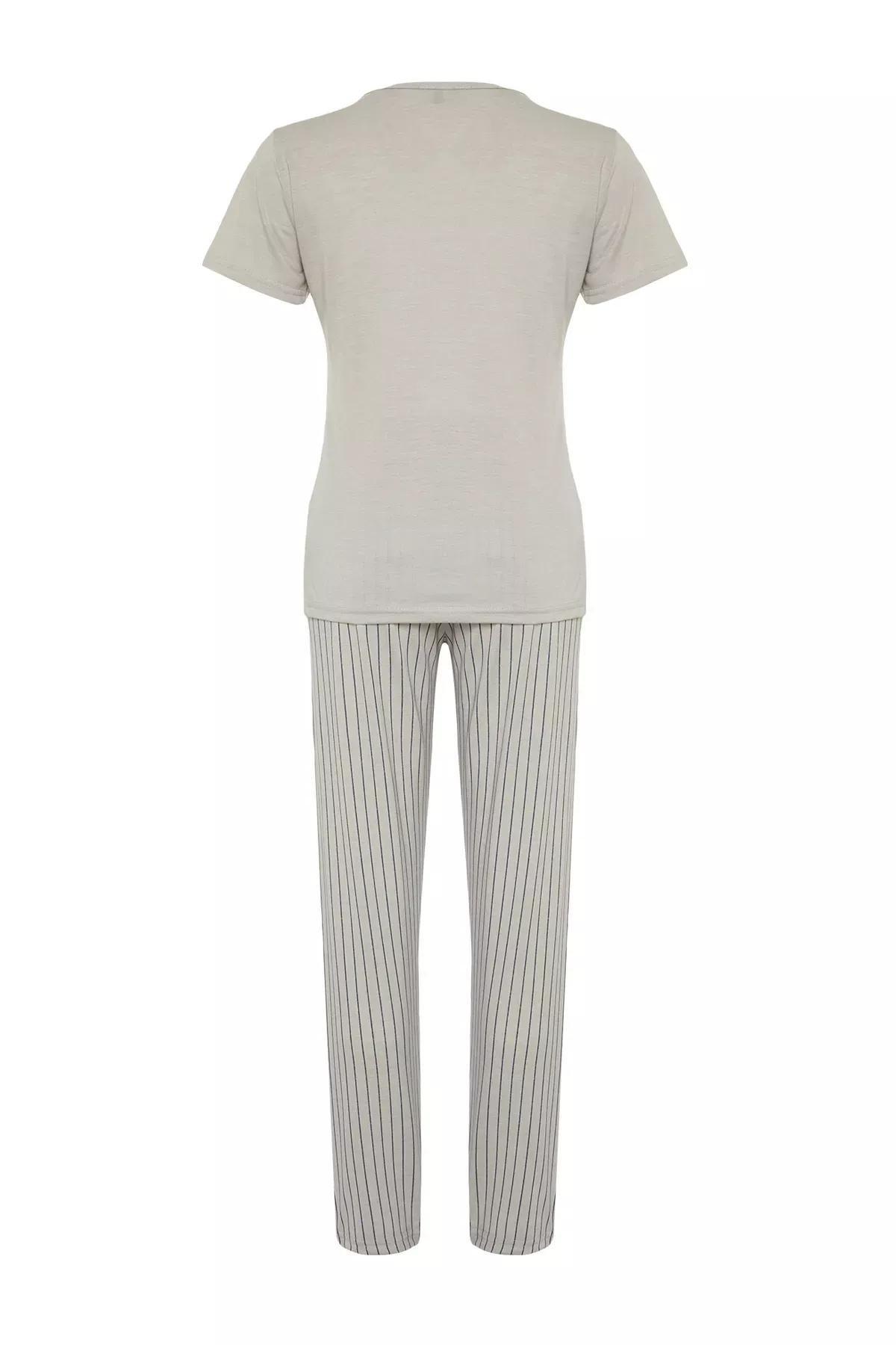Grey Printed Striped Pyjama Set, C101_5662, large image number 6