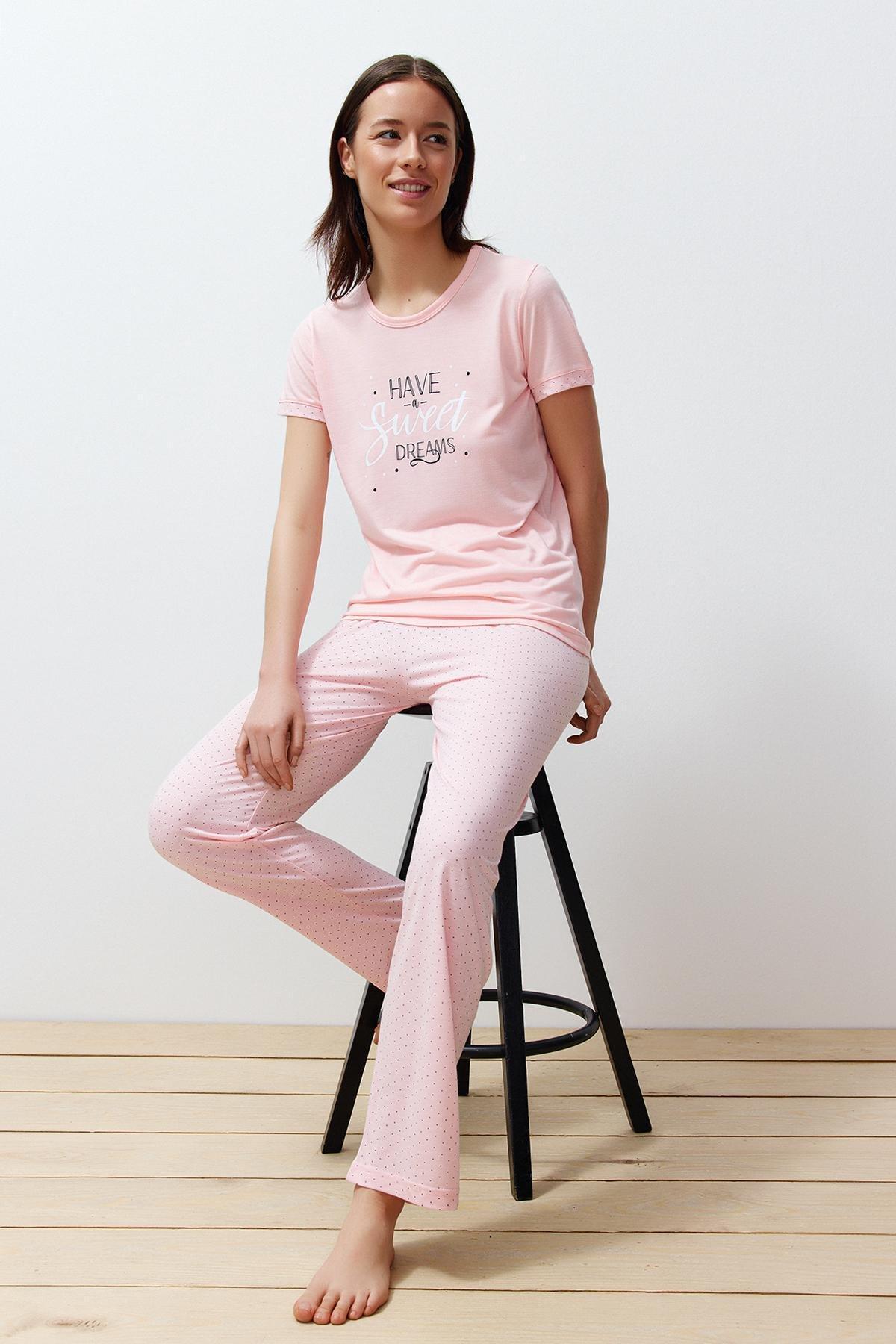 Pink Printed Polka Dot Pyjama Set, , large image number 0