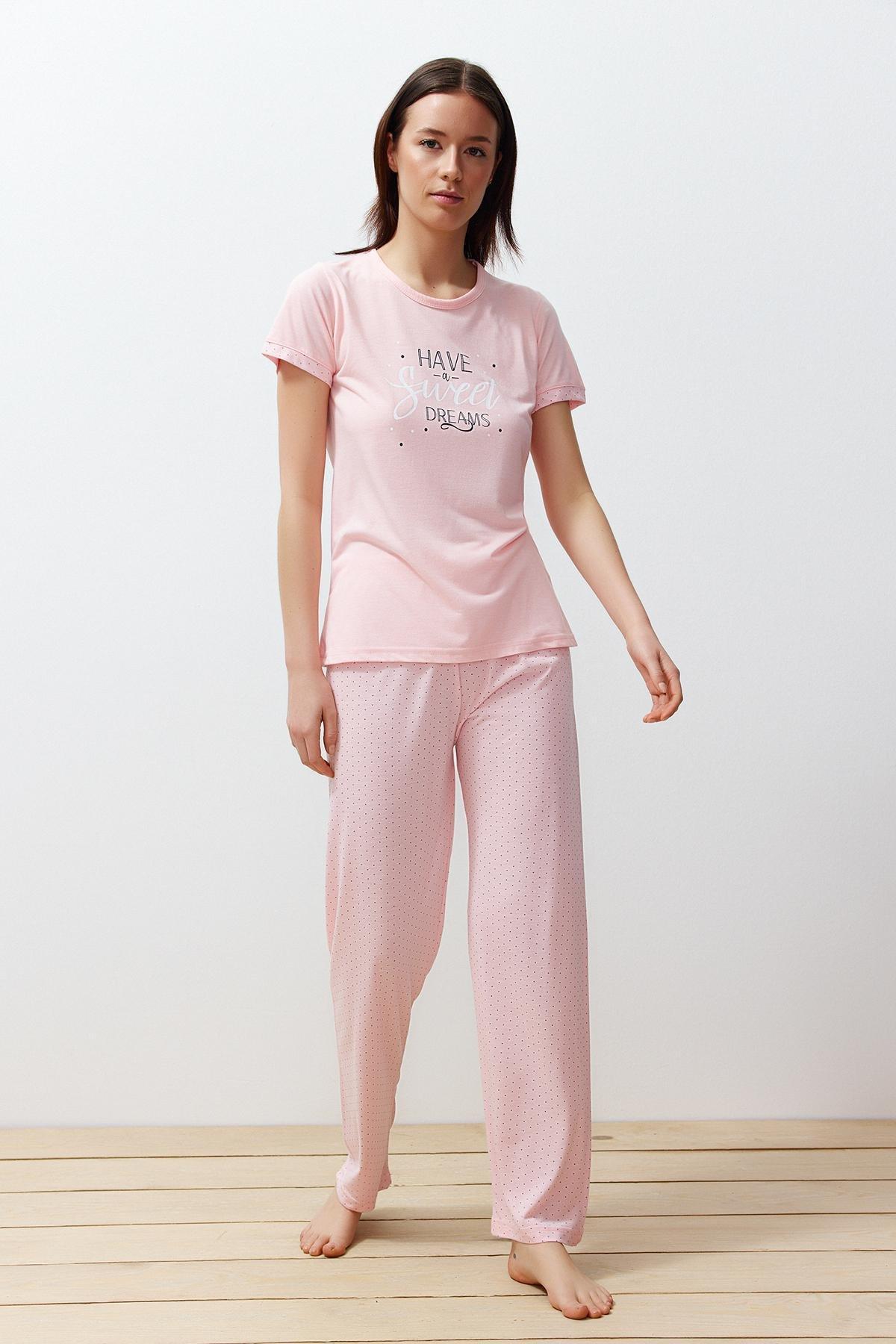 Pink Printed Polka Dot Pyjama Set, , large image number 1