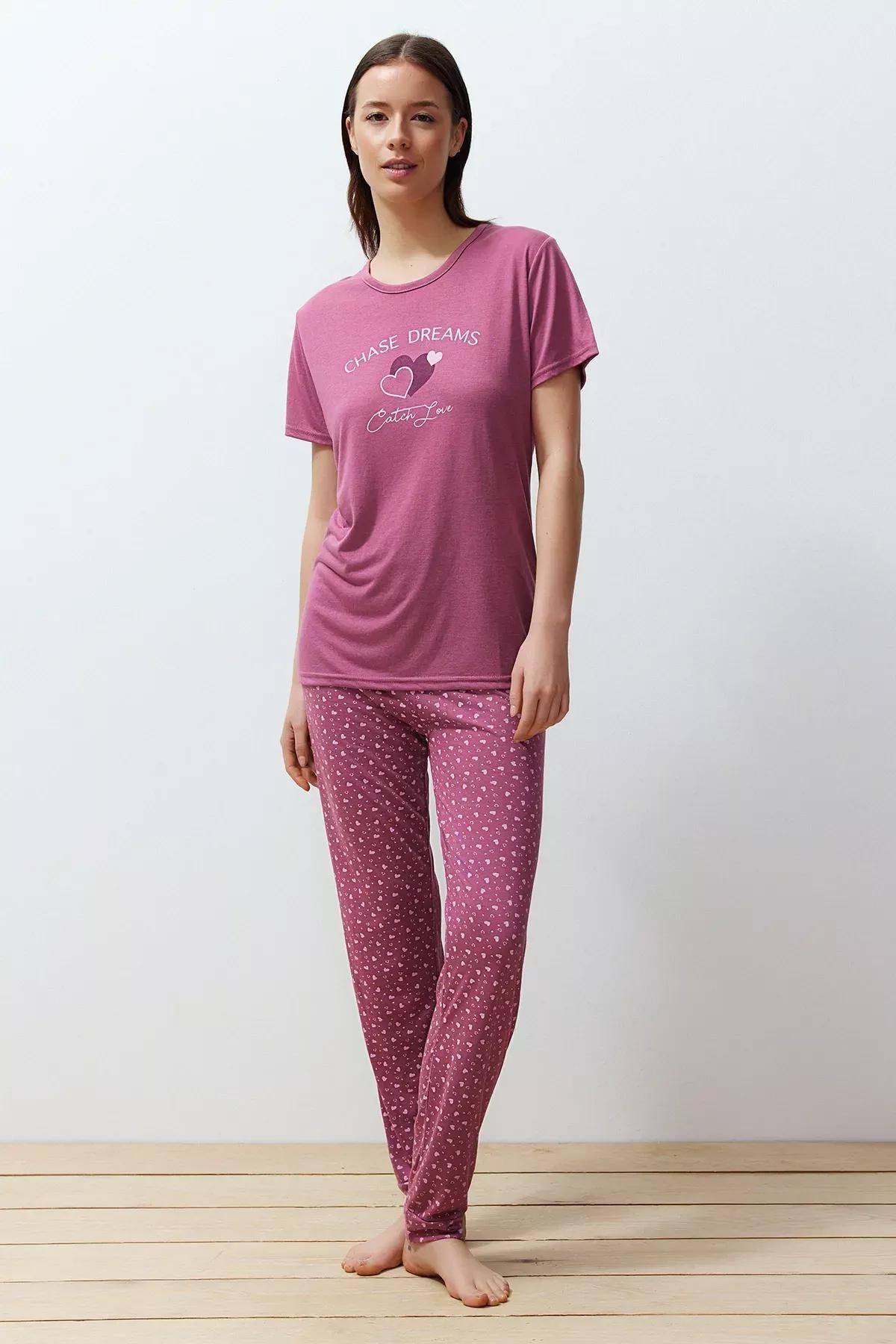 Pink Printed Pyjama Set, Dried rose, large image number 0