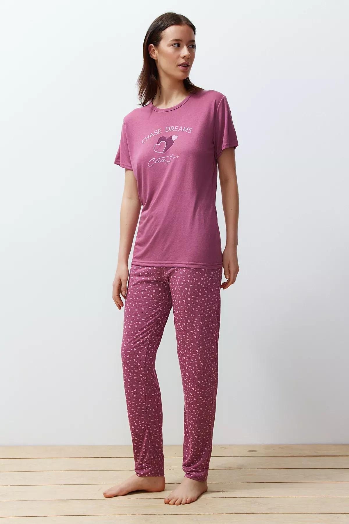 Pink Printed Pyjama Set, Dried rose, large image number 1