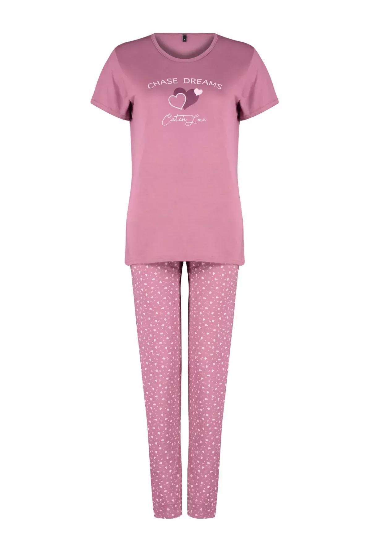 Pink Printed Pyjama Set, Dried rose, large image number 5