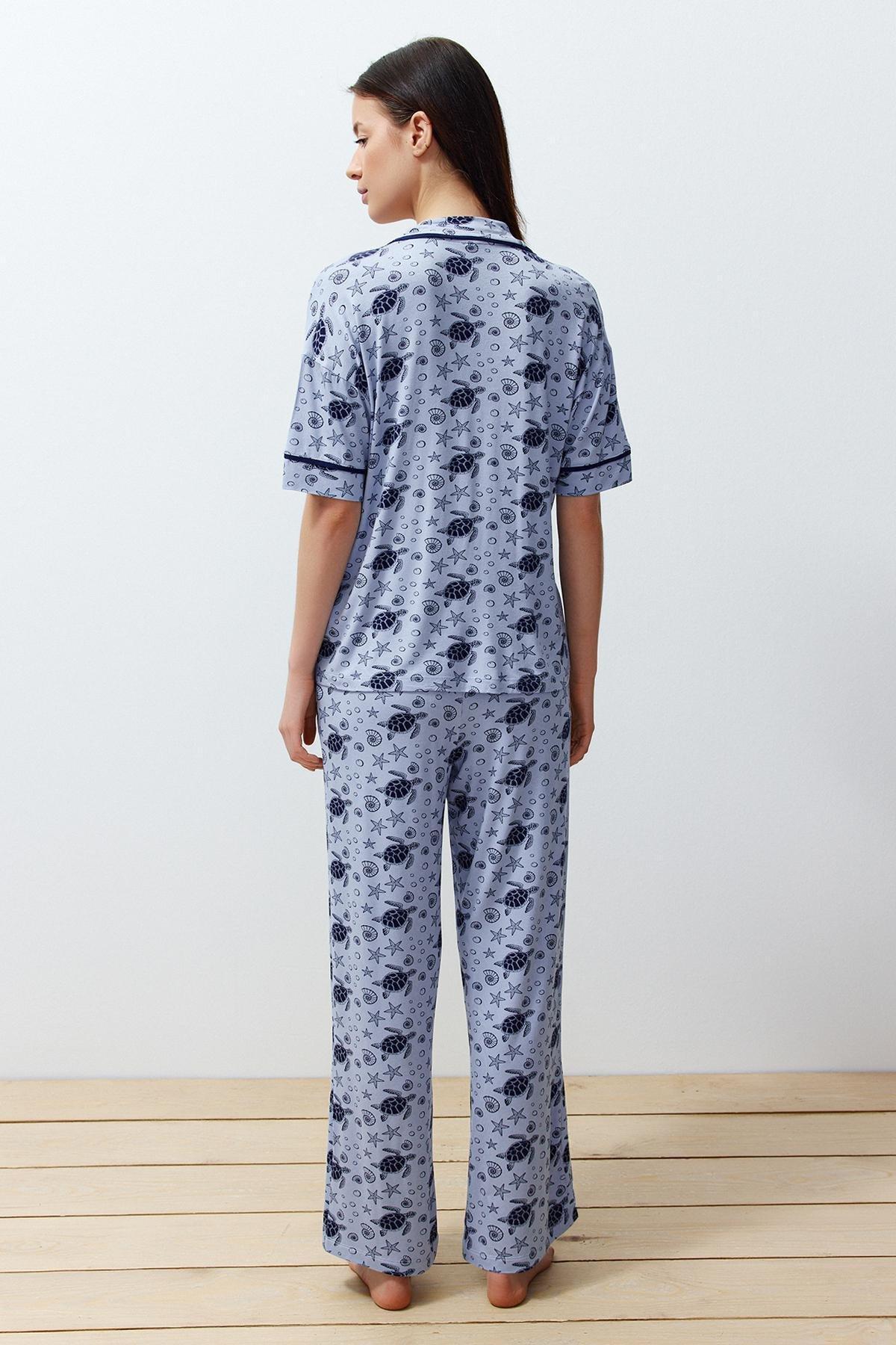 Blue Patterned Detailed Knitted Pyjamas Set, C101_5645, large image number 2