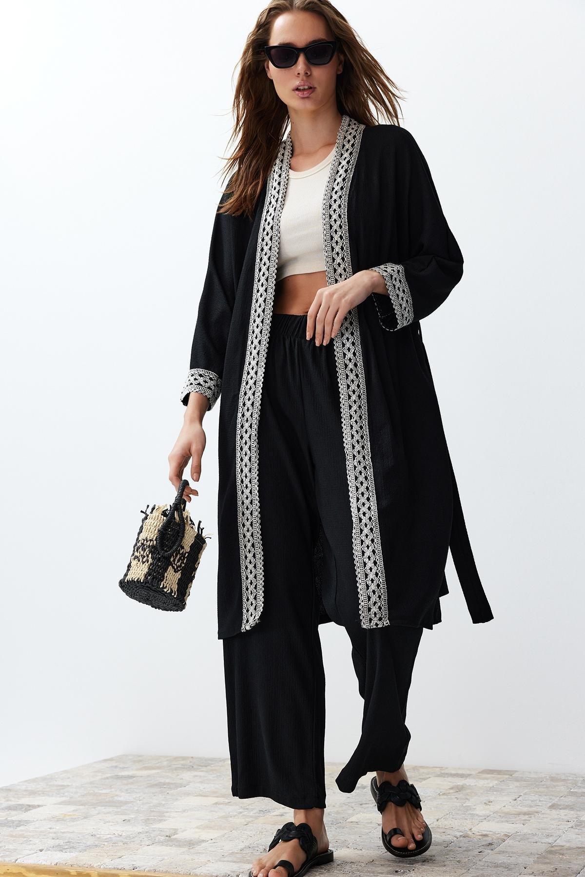Black Detailed Woven Co-Ord Set, , large image number 0