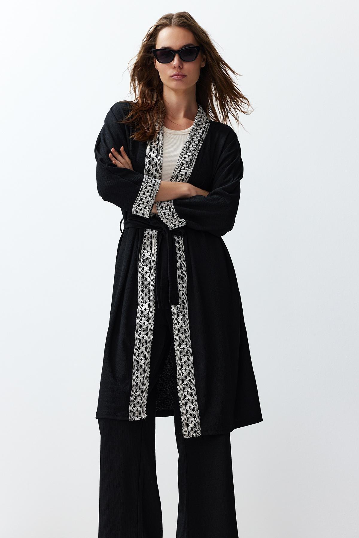 Black Detailed Woven Co-Ord Set, , large image number 1