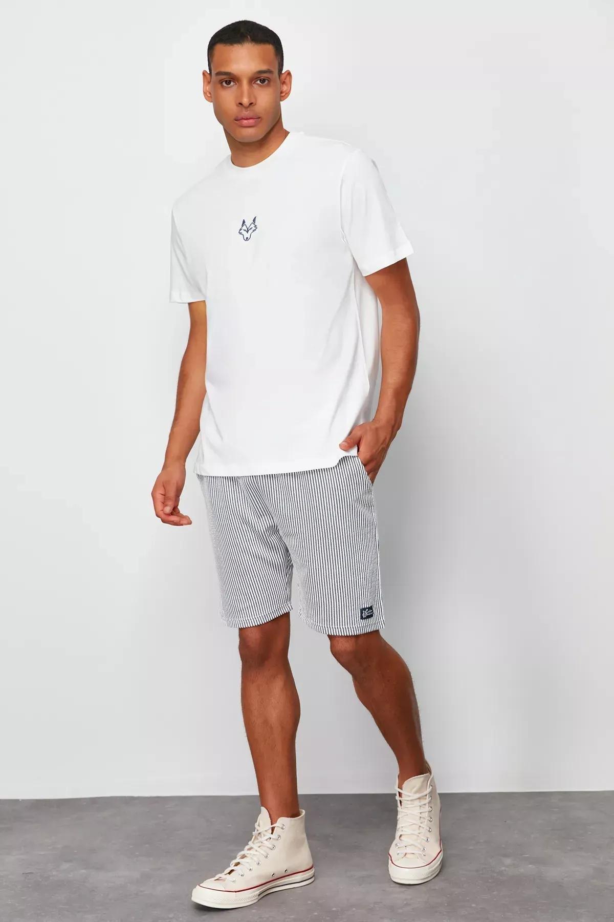 Blue Striped Regular Shorts, DARK BLUE, large image number 0