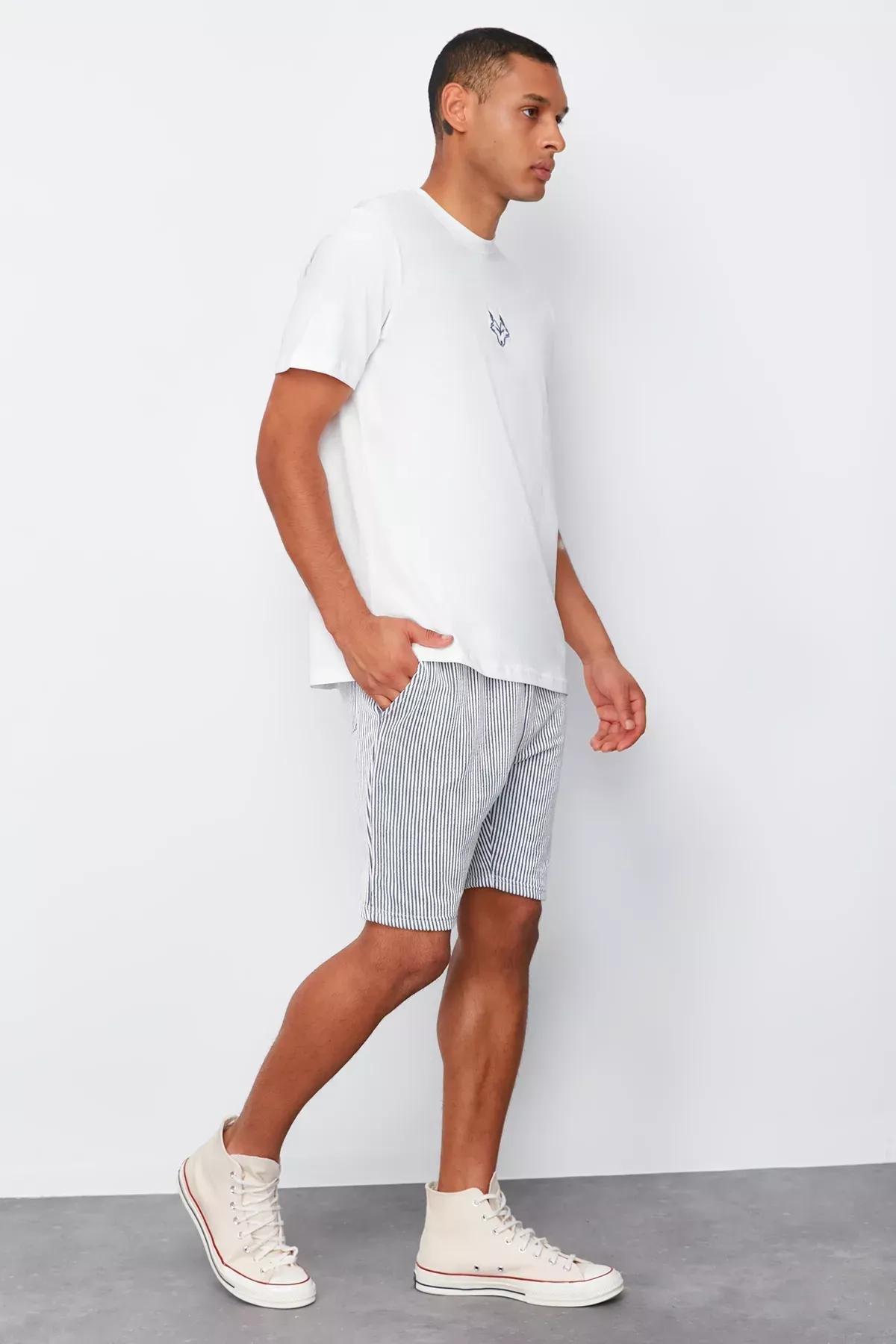 Blue Striped Regular Shorts, DARK BLUE, large image number 1