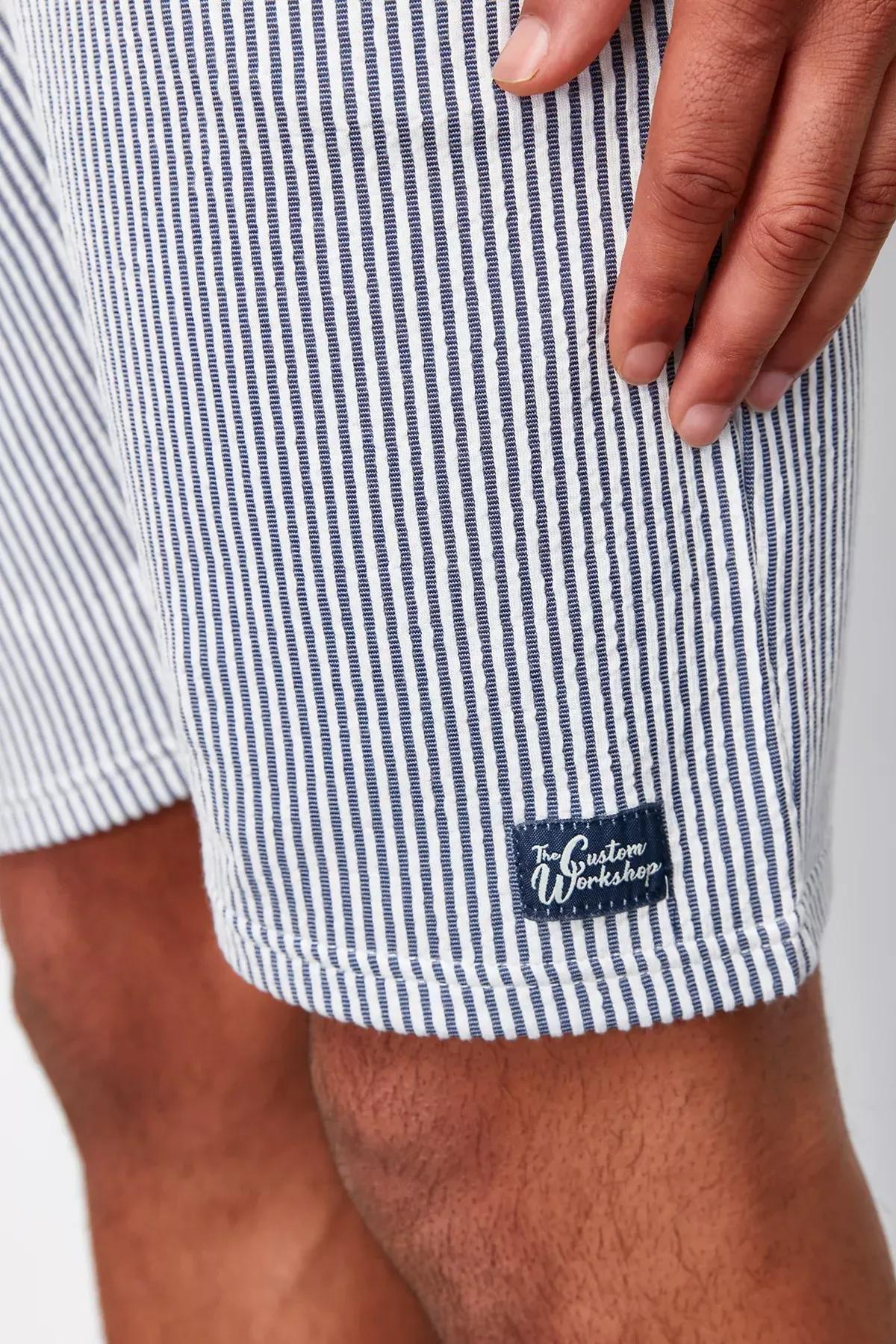 Blue Striped Regular Shorts, DARK BLUE, large image number 4