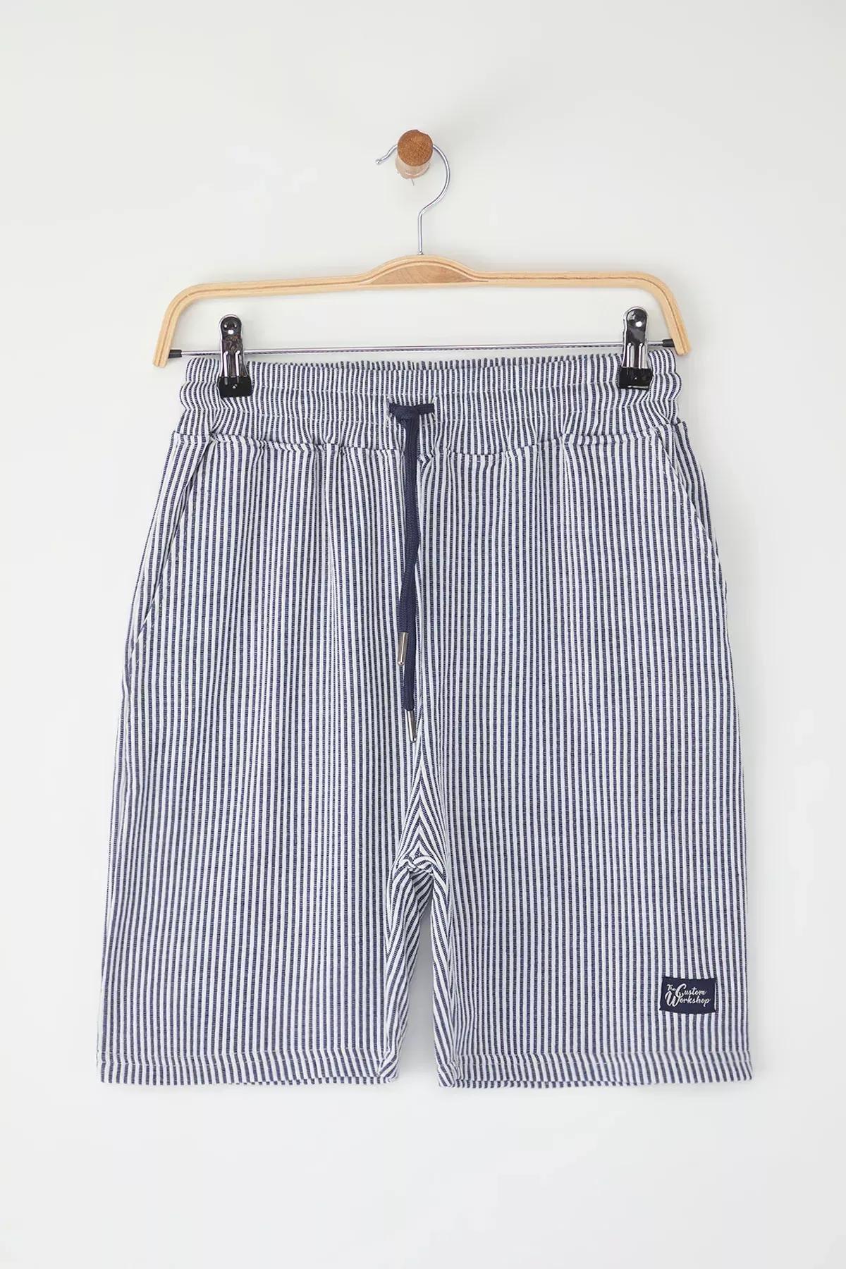 Blue Striped Regular Shorts, DARK BLUE, large image number 7