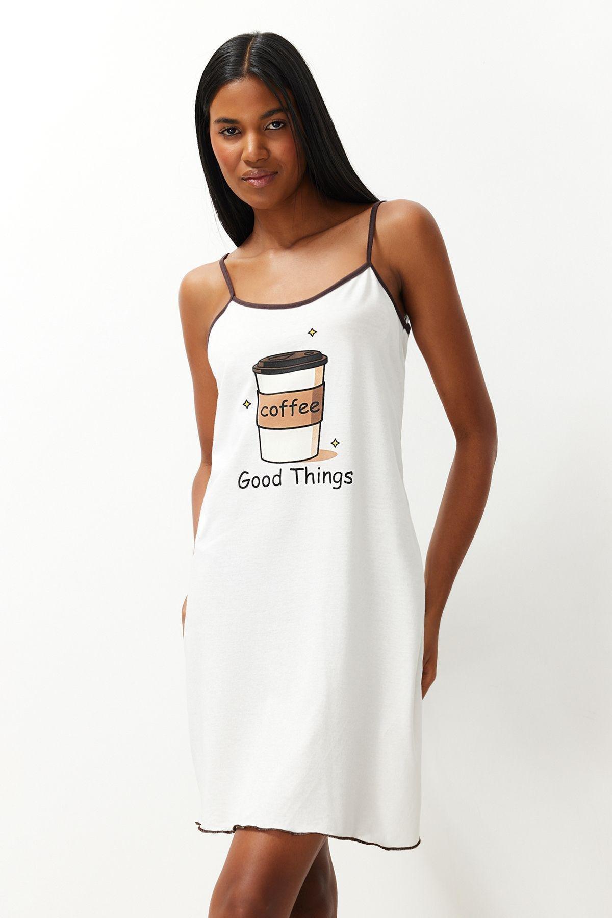 Ecru Brown Printed Nightgown, , large image number 1