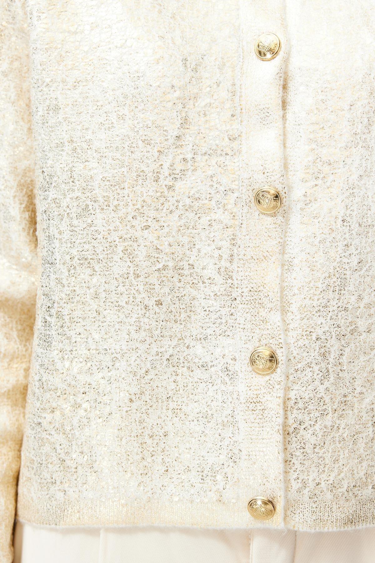 Gold Printed Knitwear Cardigan, Ecru, large image number 3