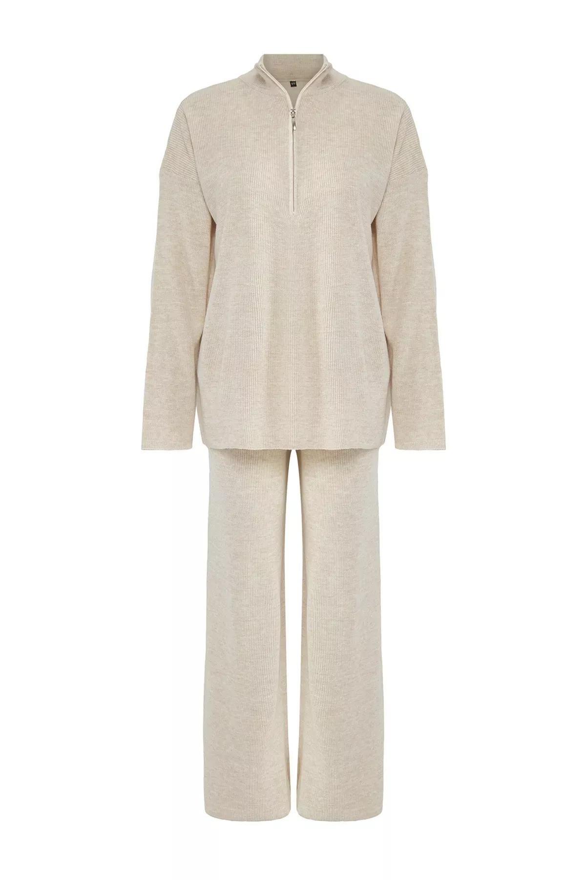 Ecru Collared Knitted Co-Ord Set, Ecru, large image number 5