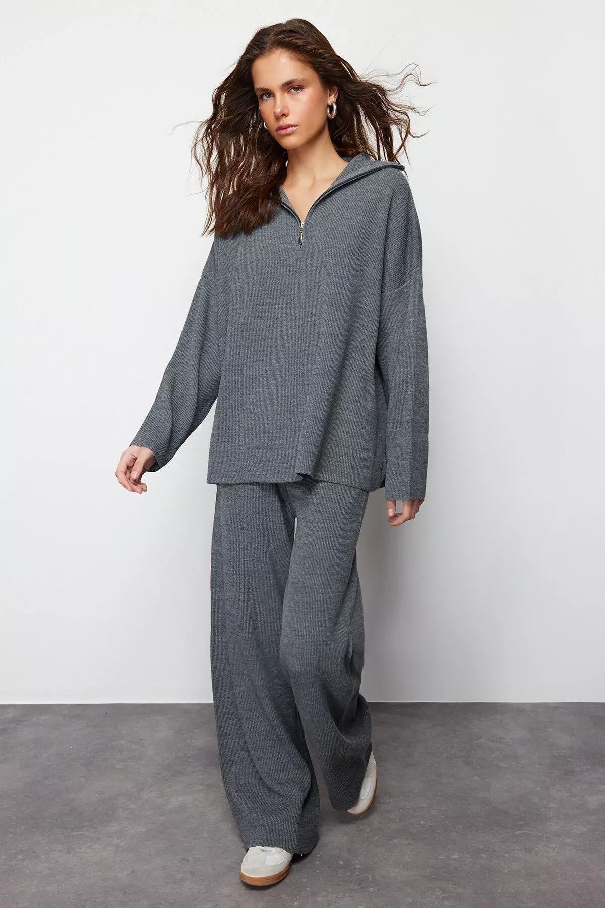 Grey Comfortable Cut Knitwear Co-Ord Set, C101_5662, large image number 5