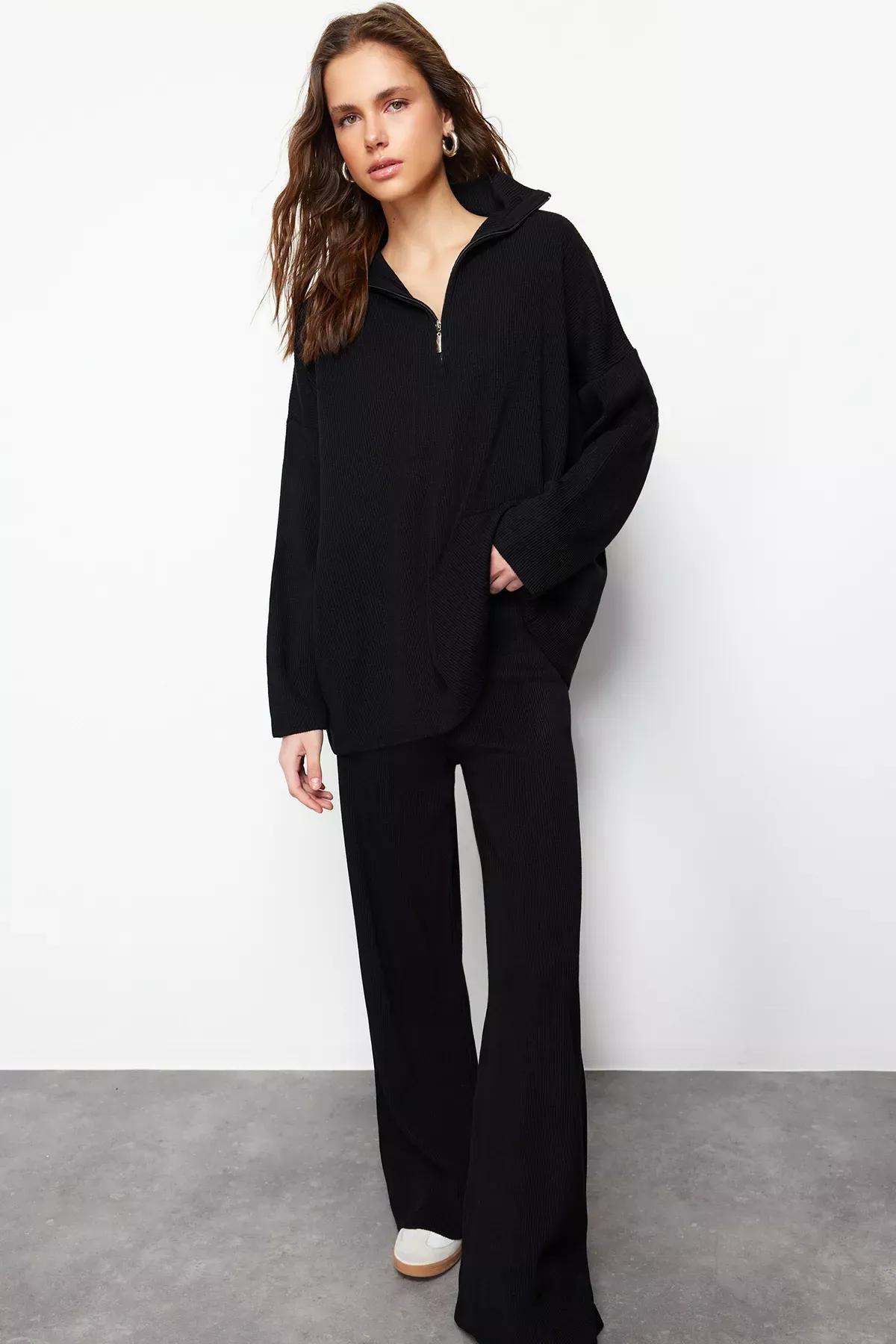 Black Collared Knitted Co-Ord Set, C101_5720, large image number 0