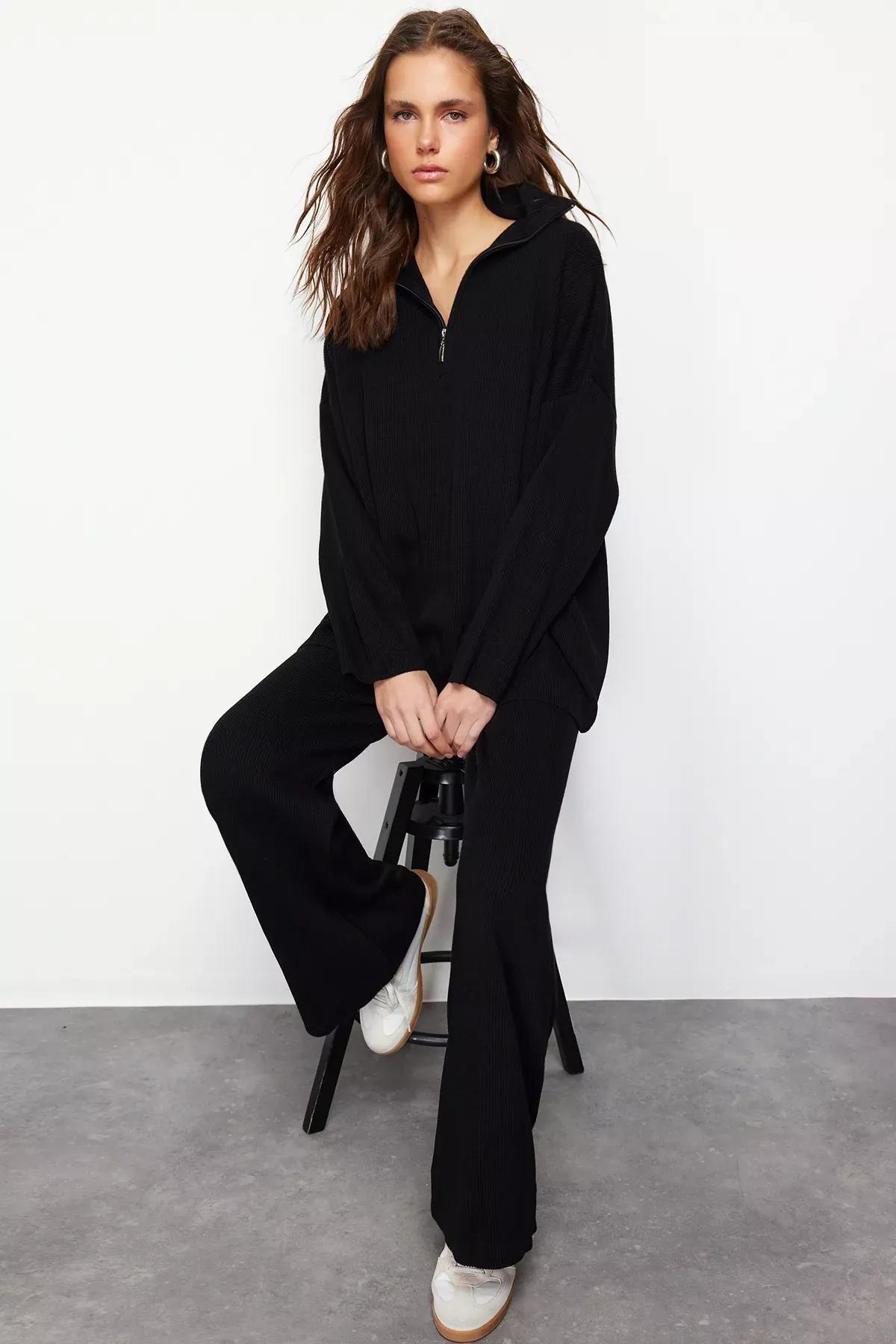 Black Collared Knitted Co-Ord Set, C101_5720, large image number 1