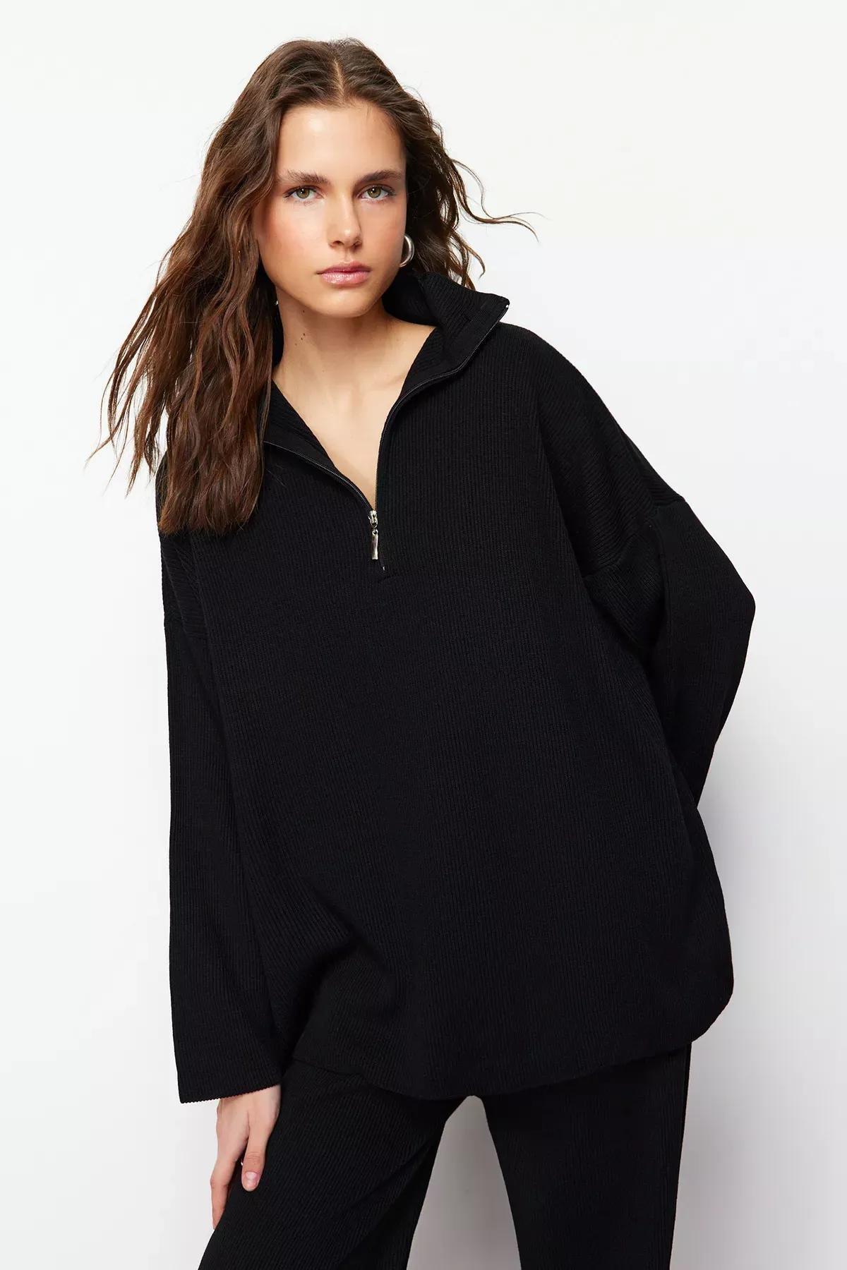 Black Collared Knitted Co-Ord Set, C101_5720, large image number 4