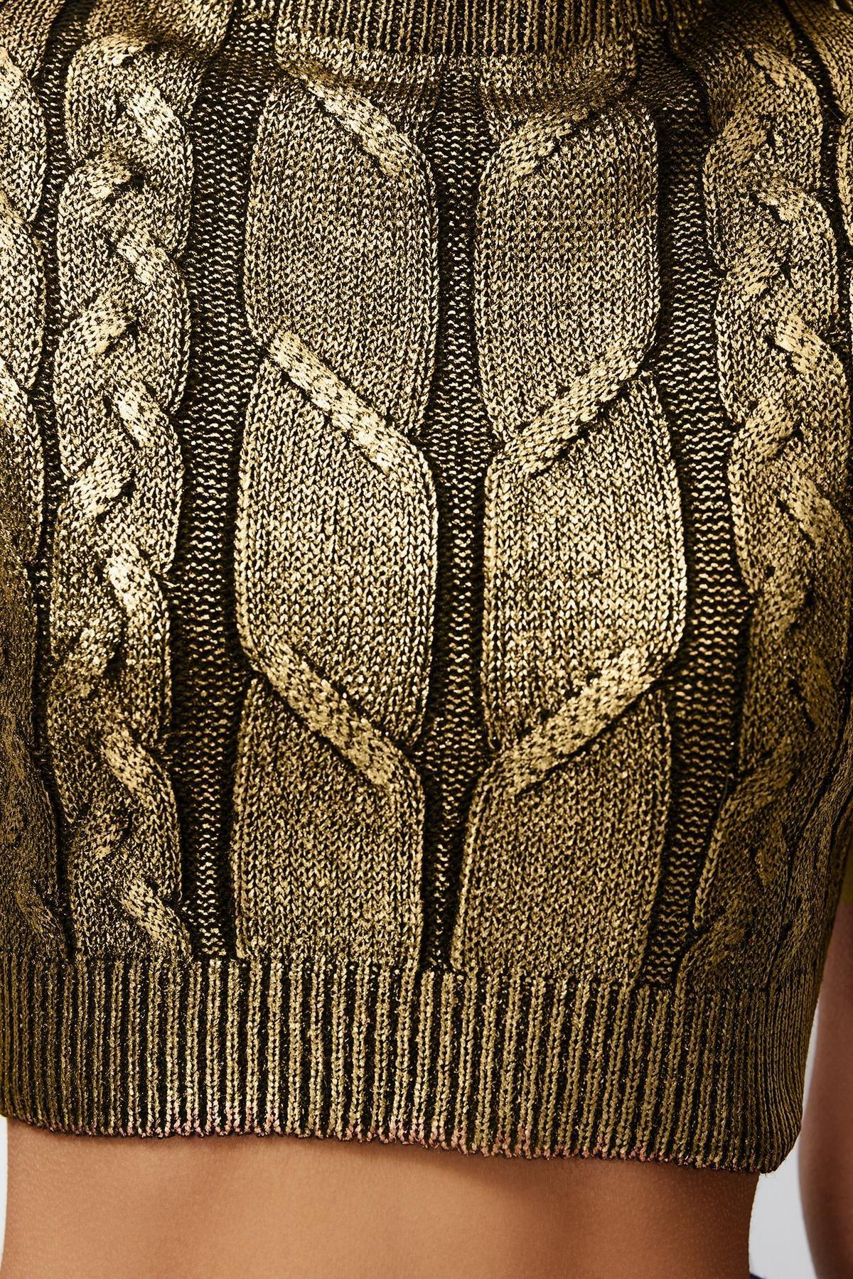 Gold Printed Crop Blouse, Yellow, large image number 4