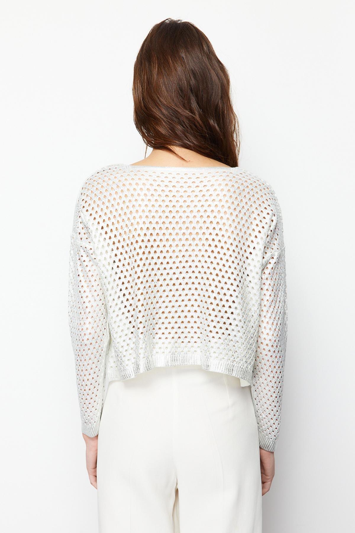 Ecru Printed Perforated Sweater, Ecru, large image number 5
