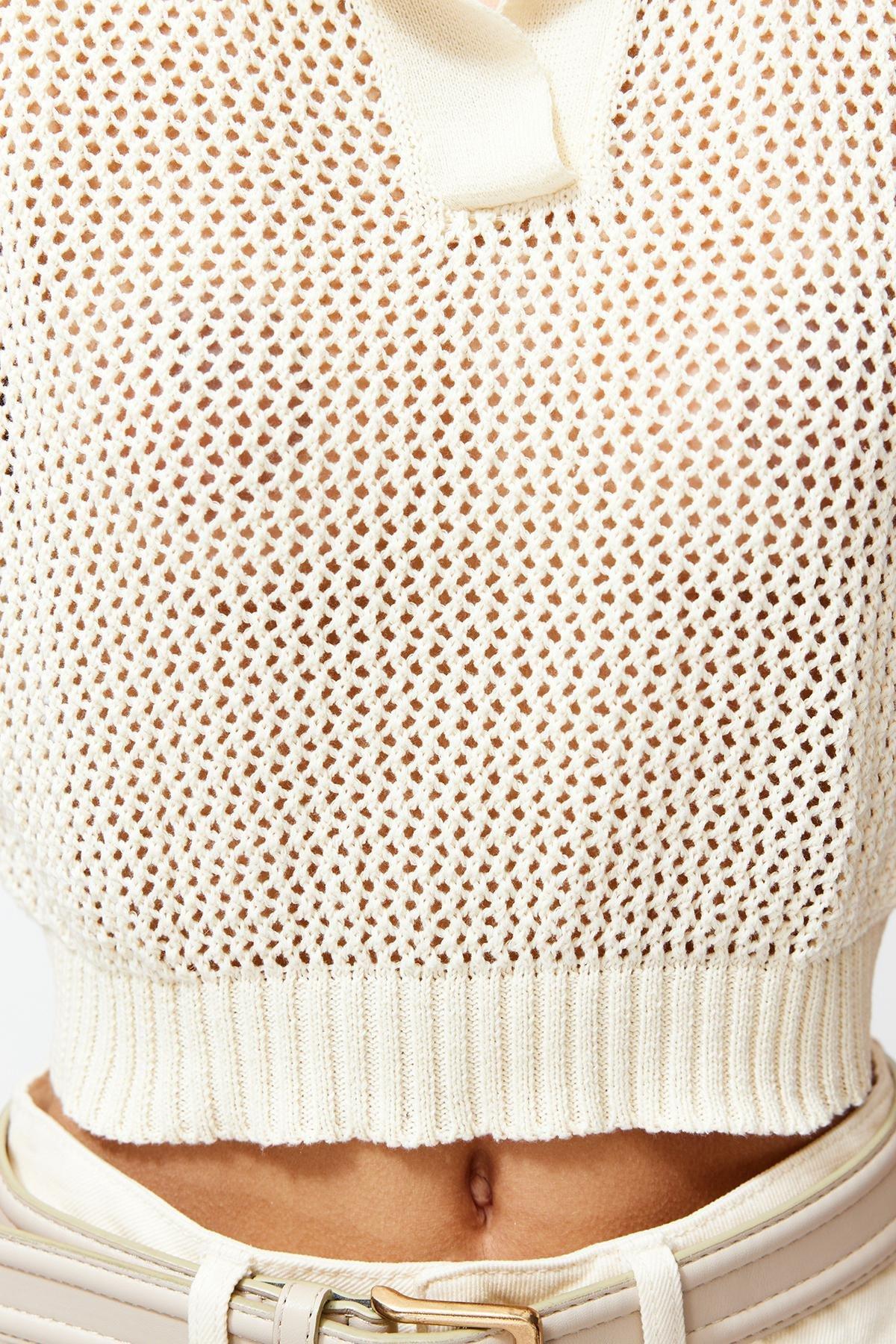 Beige Openwork Knitwear Sweater, STONE, large image number 4
