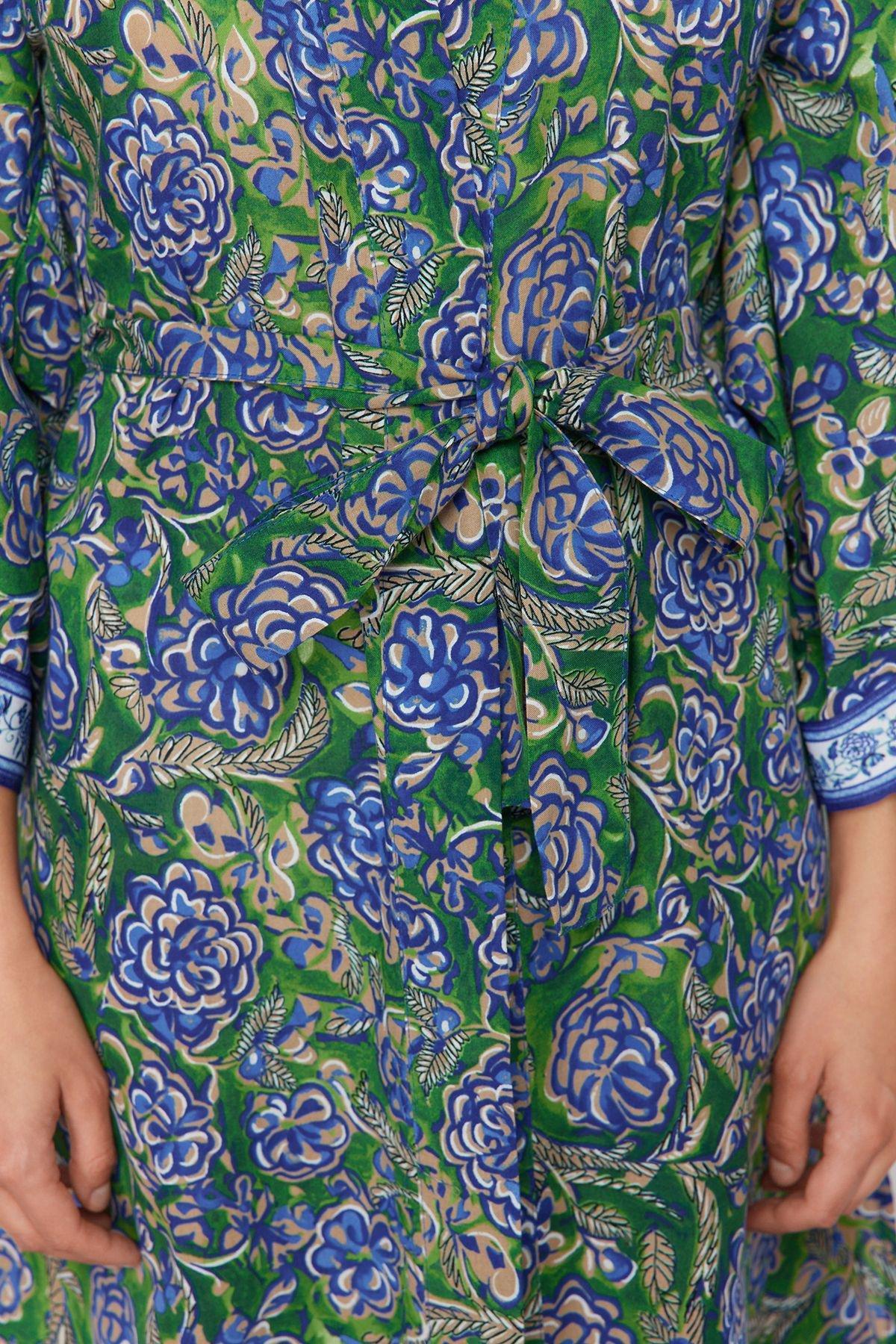Floral Patterned Belted Maxi Woven Ribbon Accessory Kimono & Kaftan TBESS24KM00044, Very colorful, large image number 4