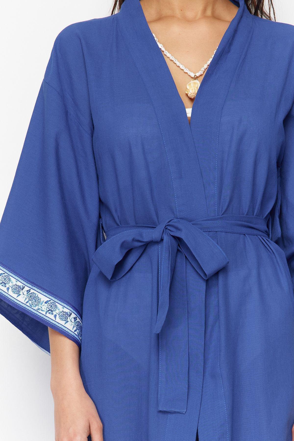 Blue Belted Maxi Woven Kimono, C101_6714, large image number 3