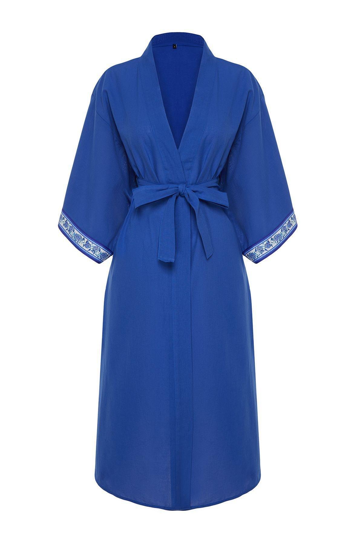 Blue Belted Maxi Woven Kimono, C101_6714, large image number 5
