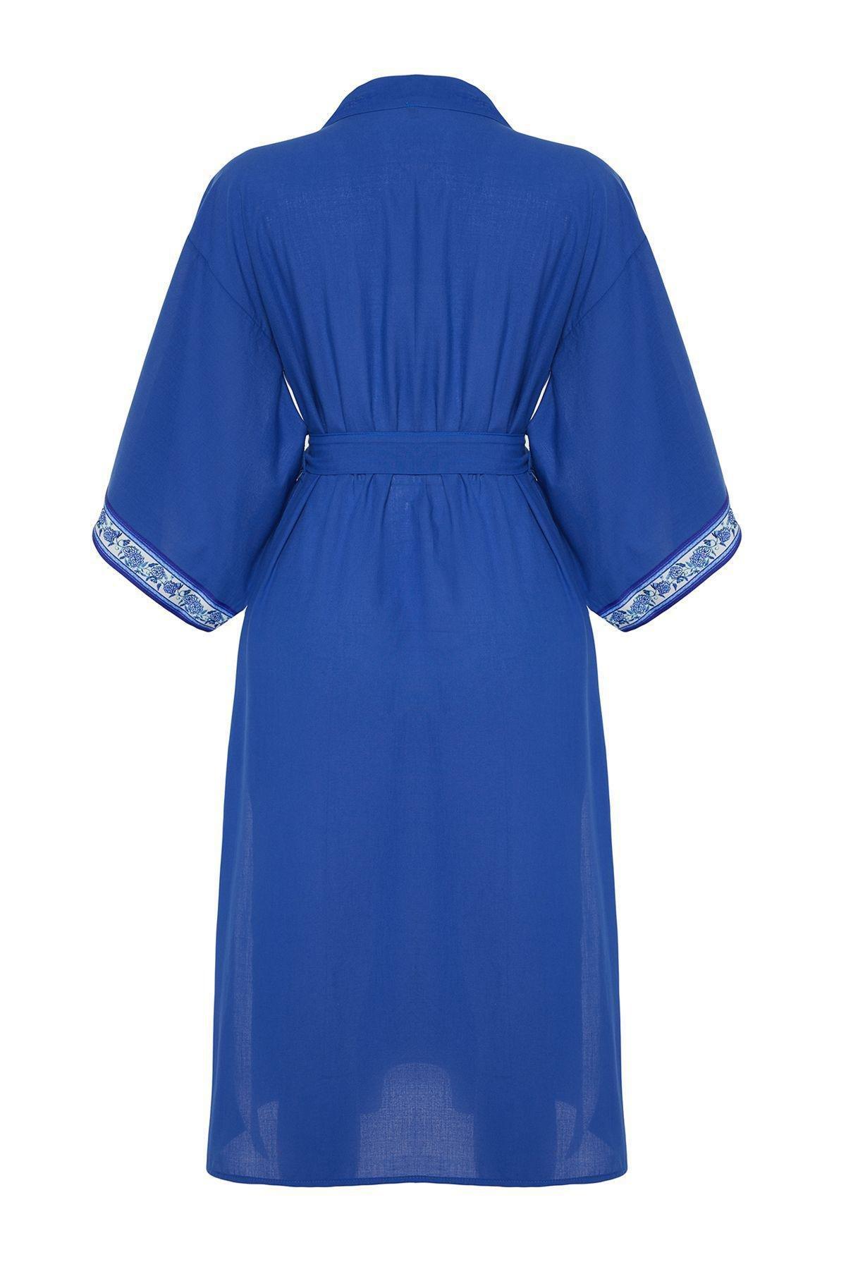 Blue Belted Maxi Woven Kimono, C101_6714, large image number 7