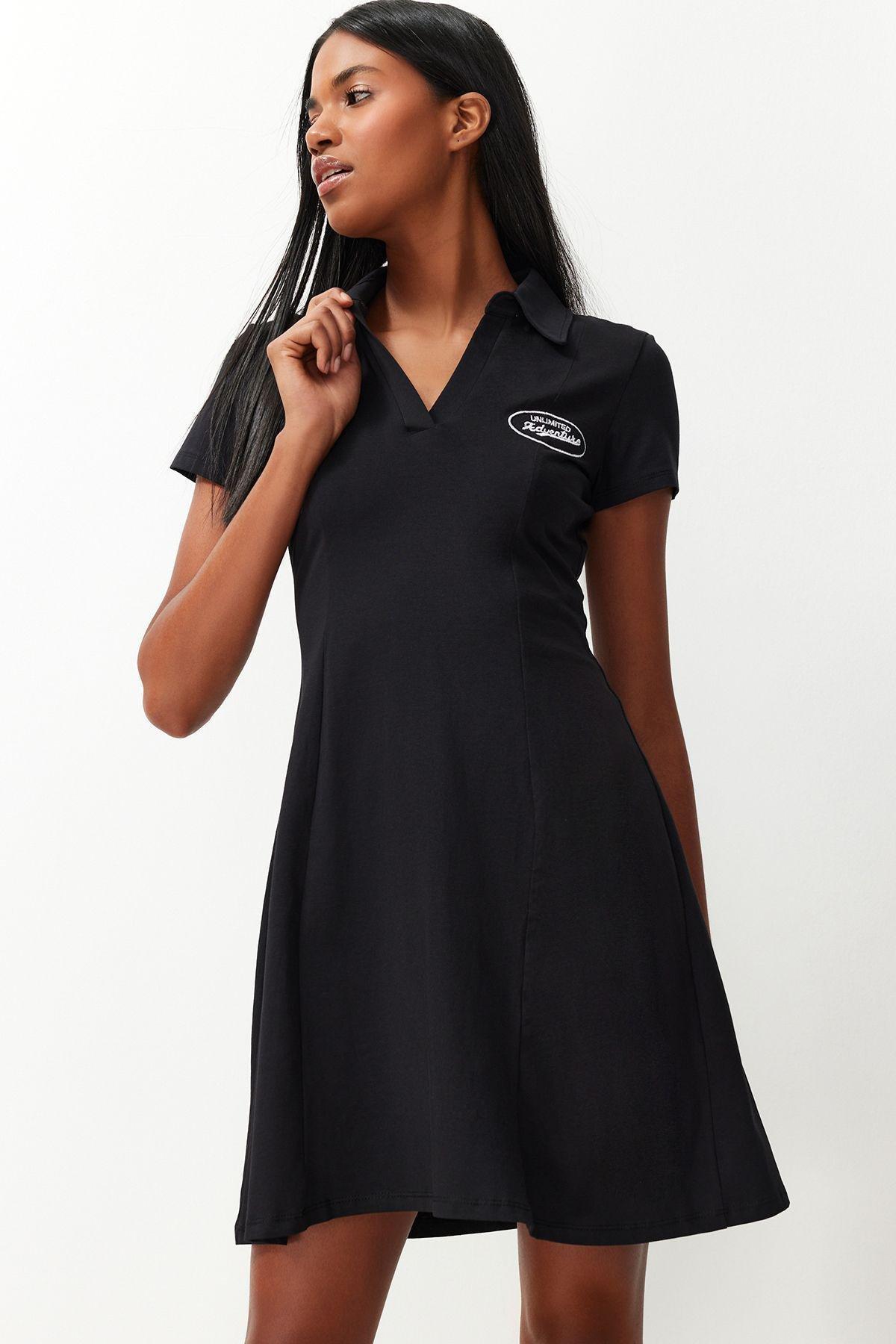 Black Logo Print Shirt Dress, , large image number 2