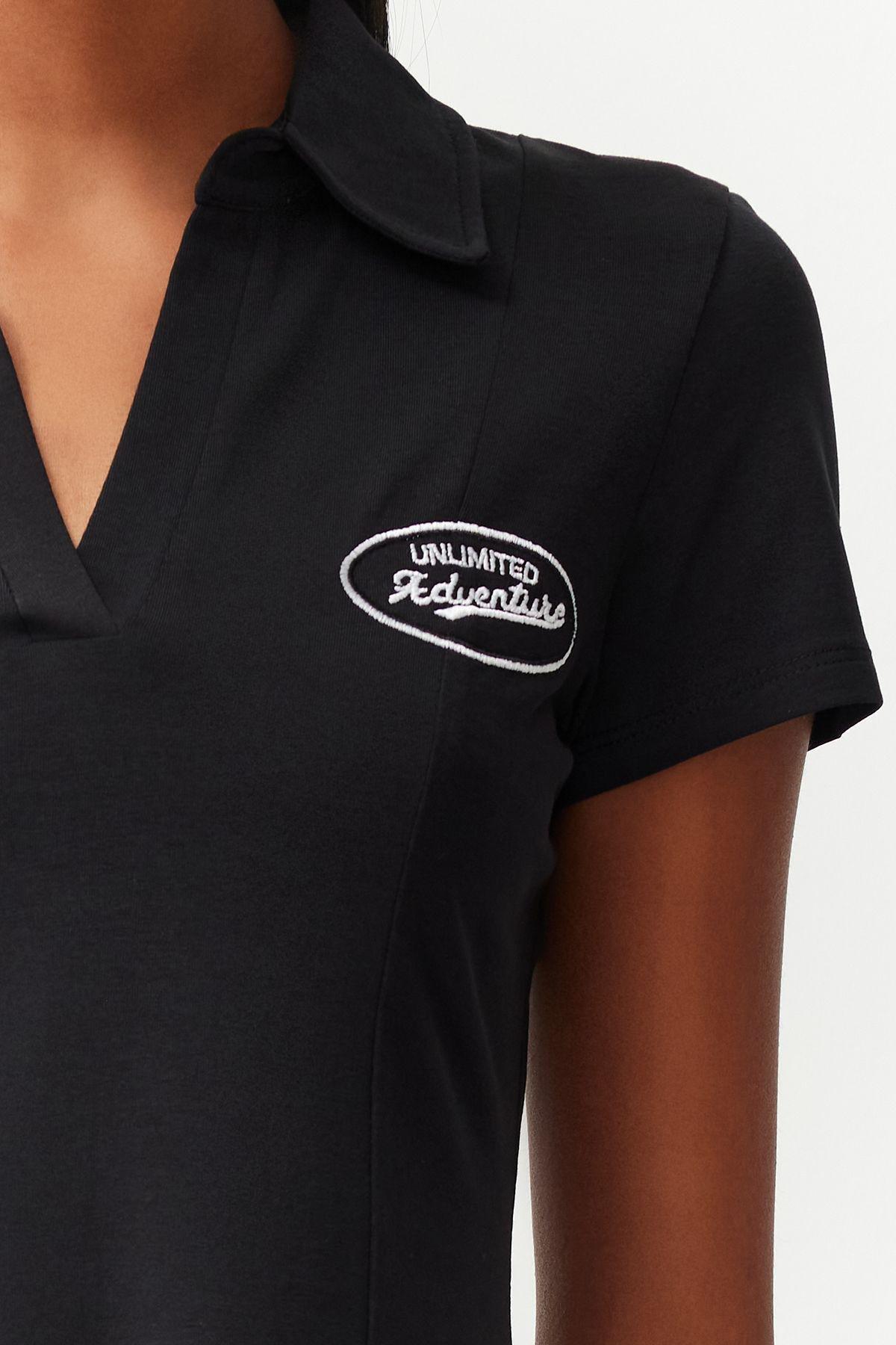 Black Logo Print Shirt Dress, , large image number 3