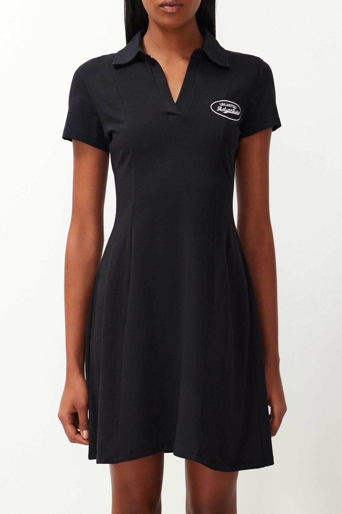 Black Logo Print Shirt Dress, , large image number 4