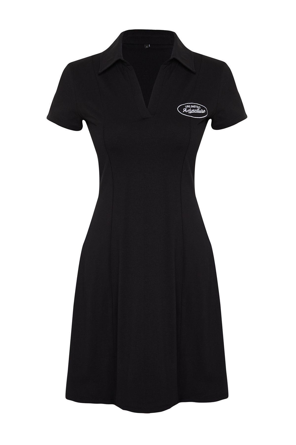 Black Logo Print Shirt Dress, , large image number 5