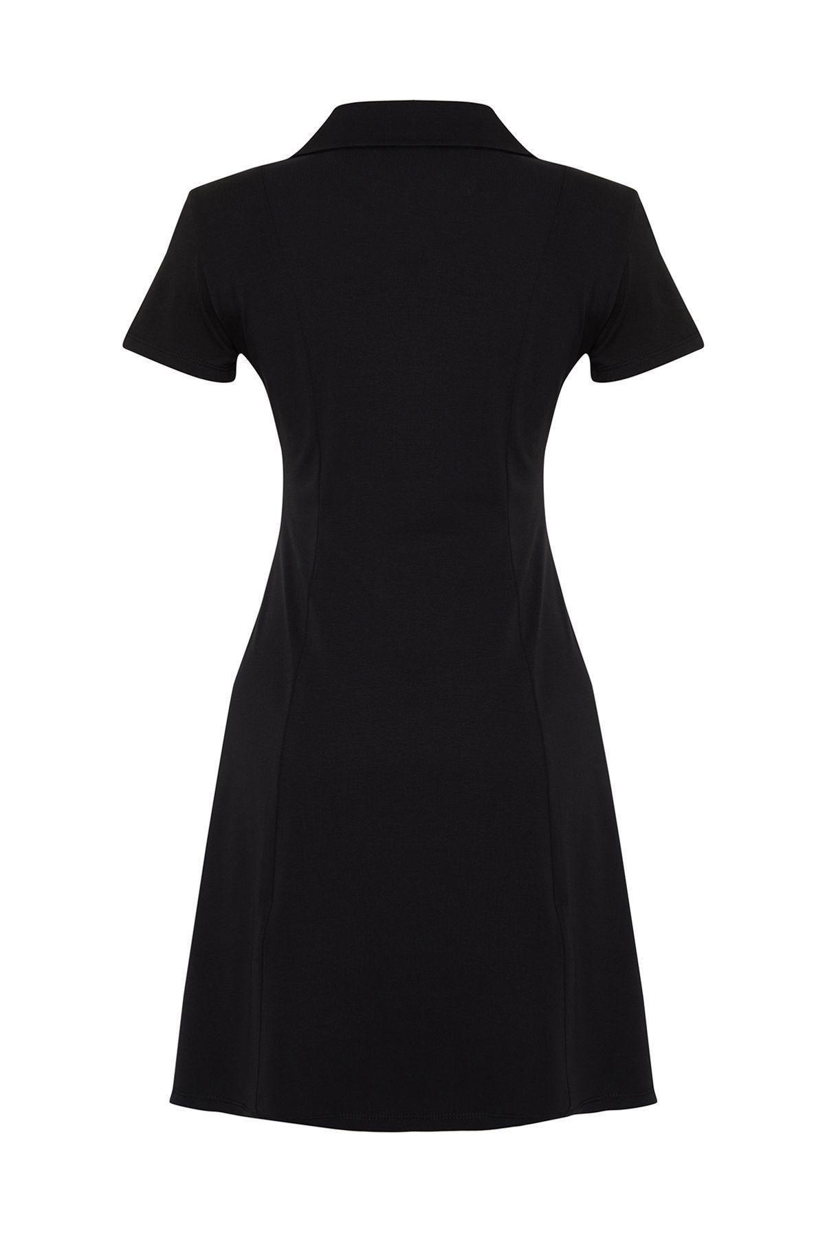 Black Logo Print Shirt Dress, , large image number 6