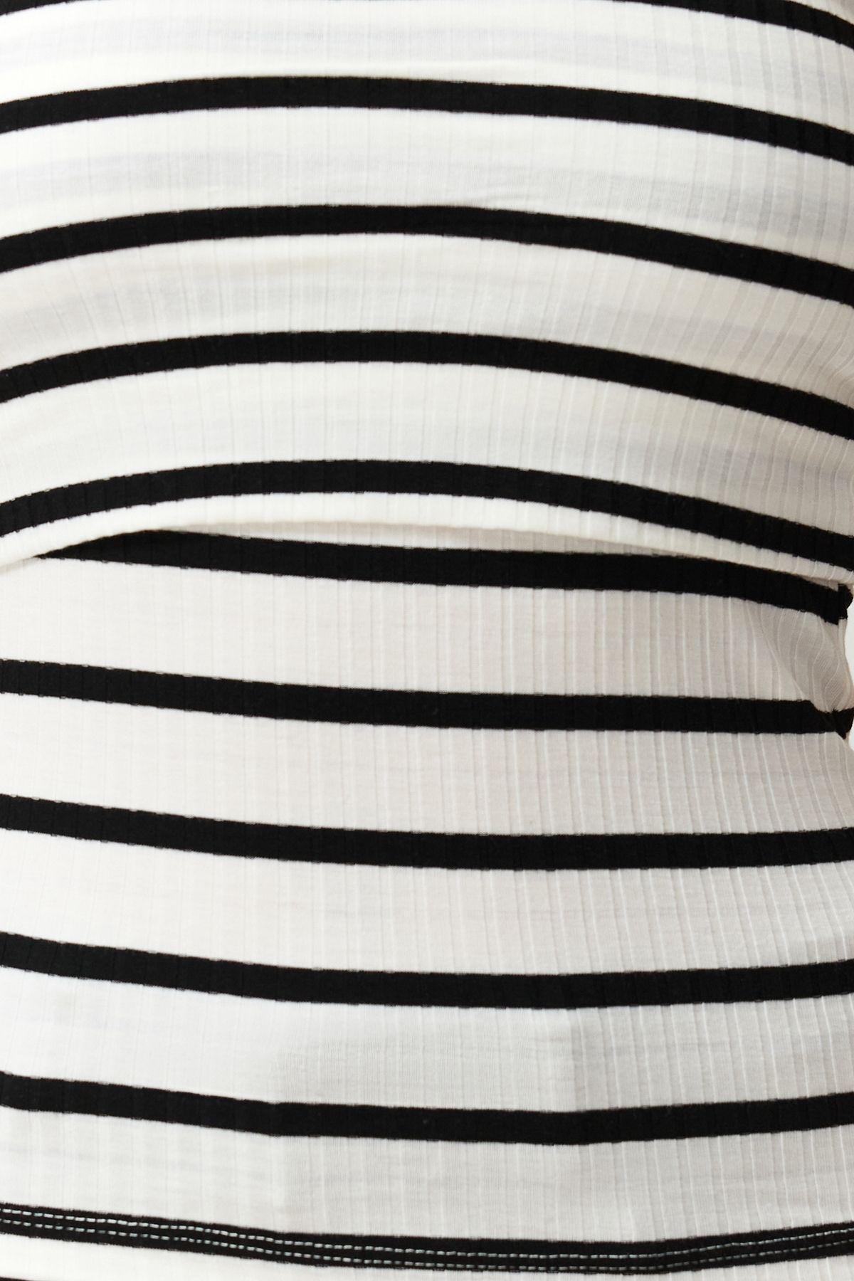 Black Striped Casual Cropped Blouse, C101_5720, large image number 3