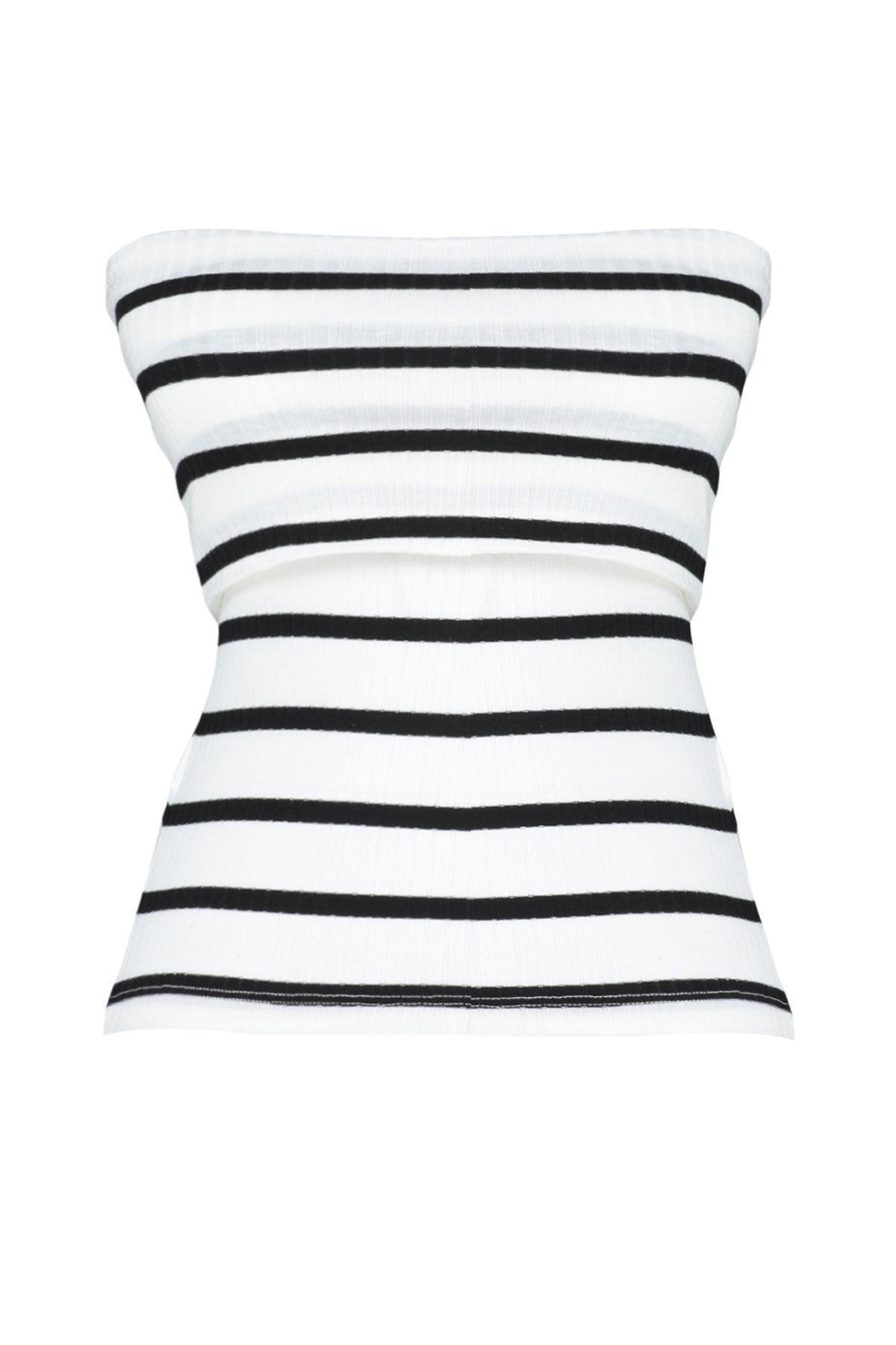 Black Striped Casual Cropped Blouse, C101_5720, large image number 4