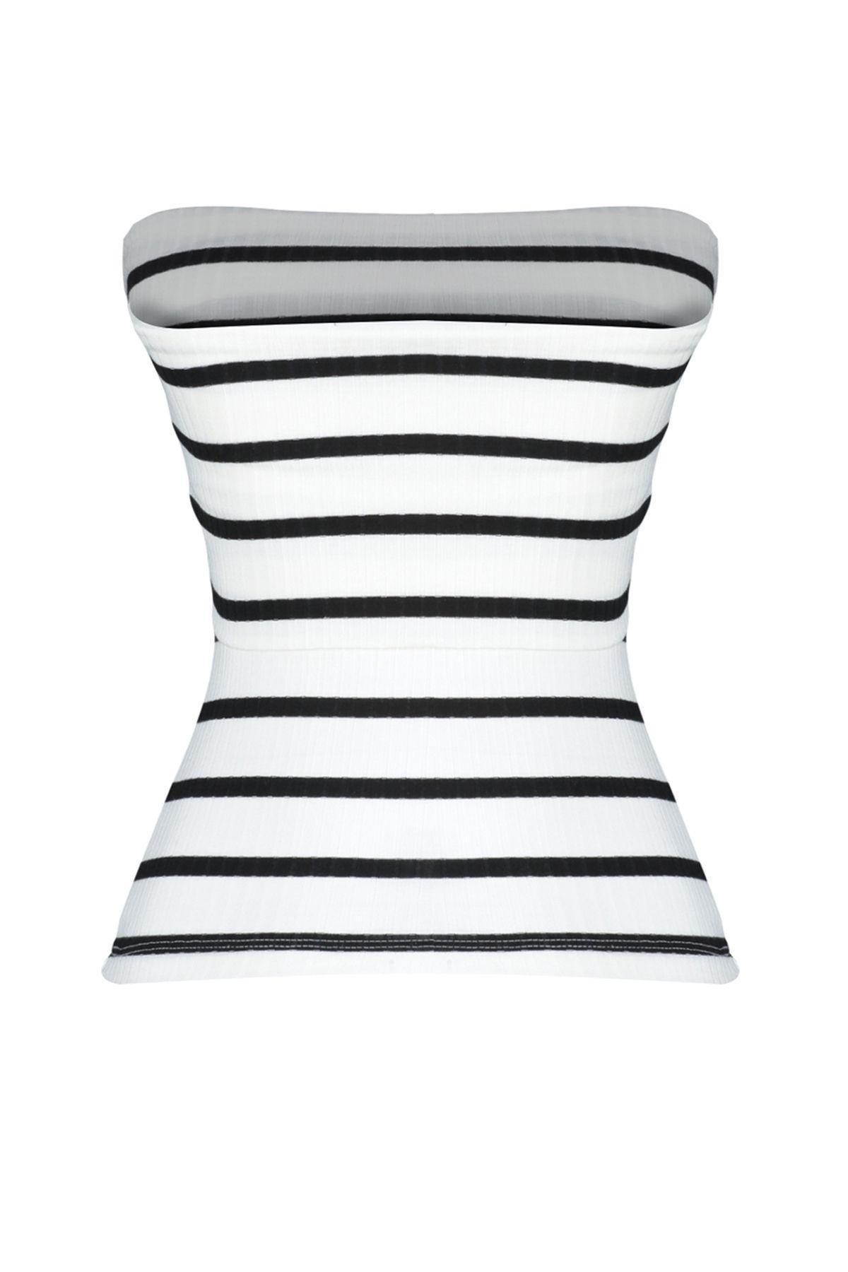Black Striped Casual Cropped Blouse, C101_5720, large image number 5