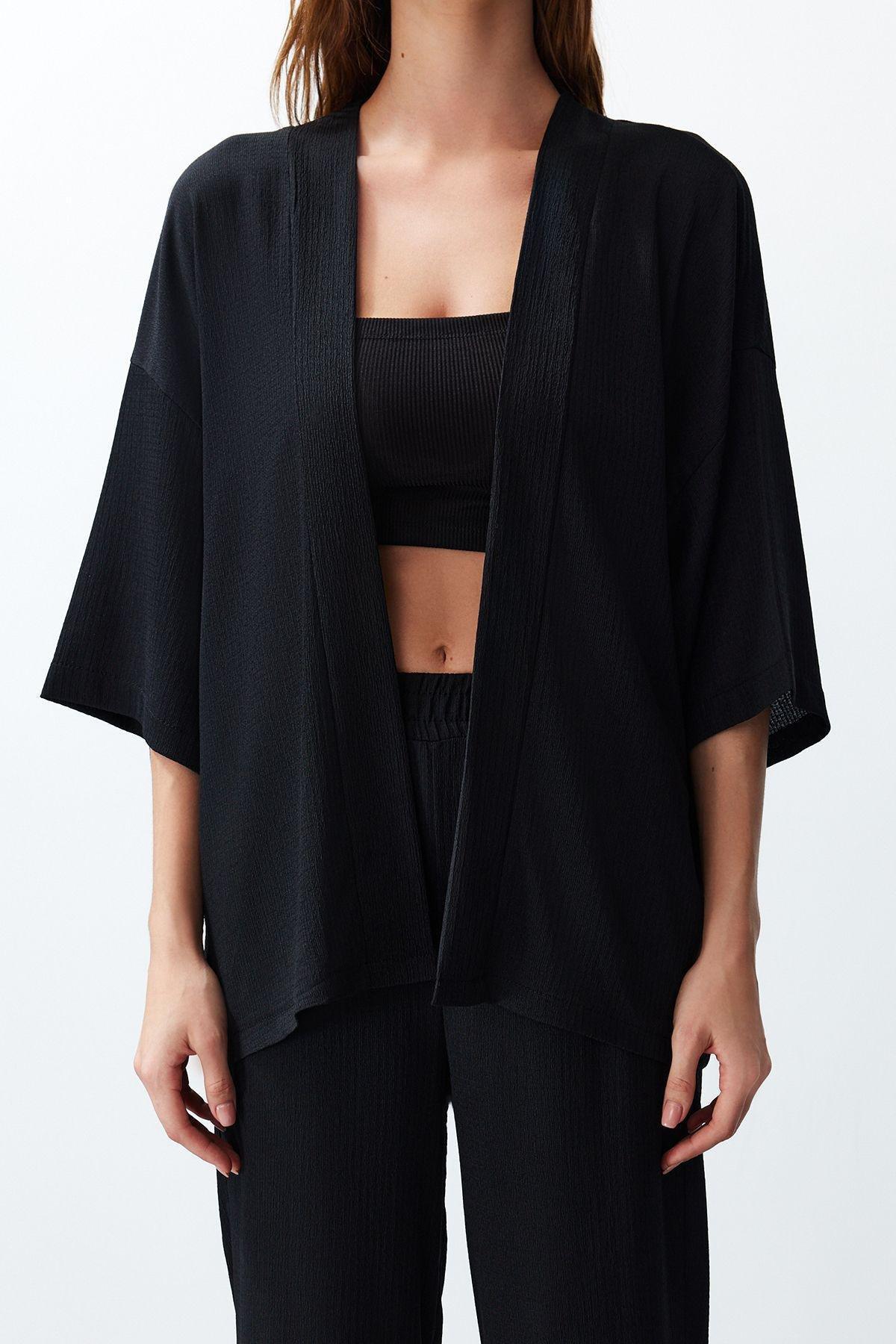 Black Kimono Knitwear Bottom-Top Set, , large image number 3