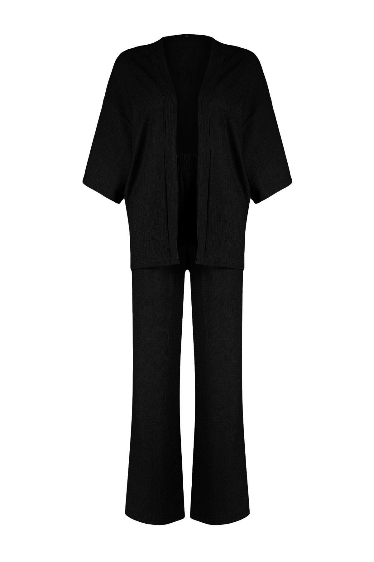 Black Kimono Knitwear Bottom-Top Set, , large image number 5