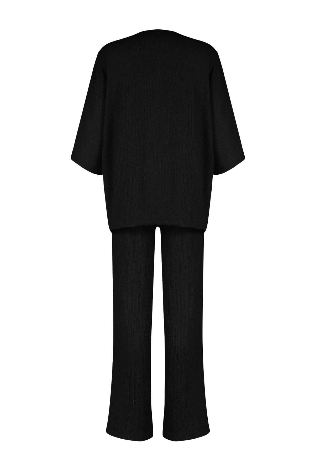 Black Kimono Knitwear Bottom-Top Set, , large image number 6