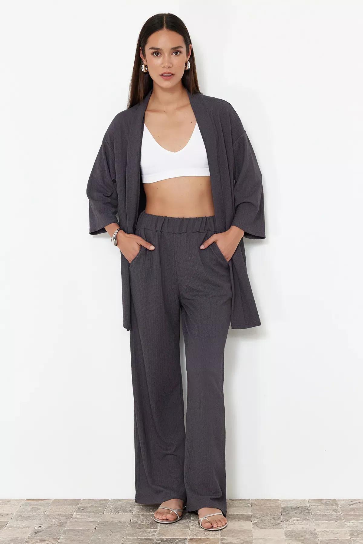 Black Relaxed Kimono Set, Smoked, medium