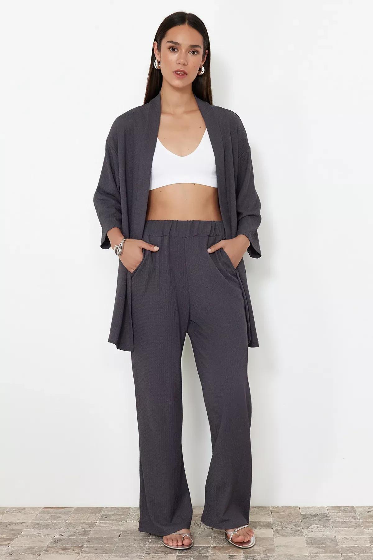 Black Relaxed Kimono Set, Smoked, medium