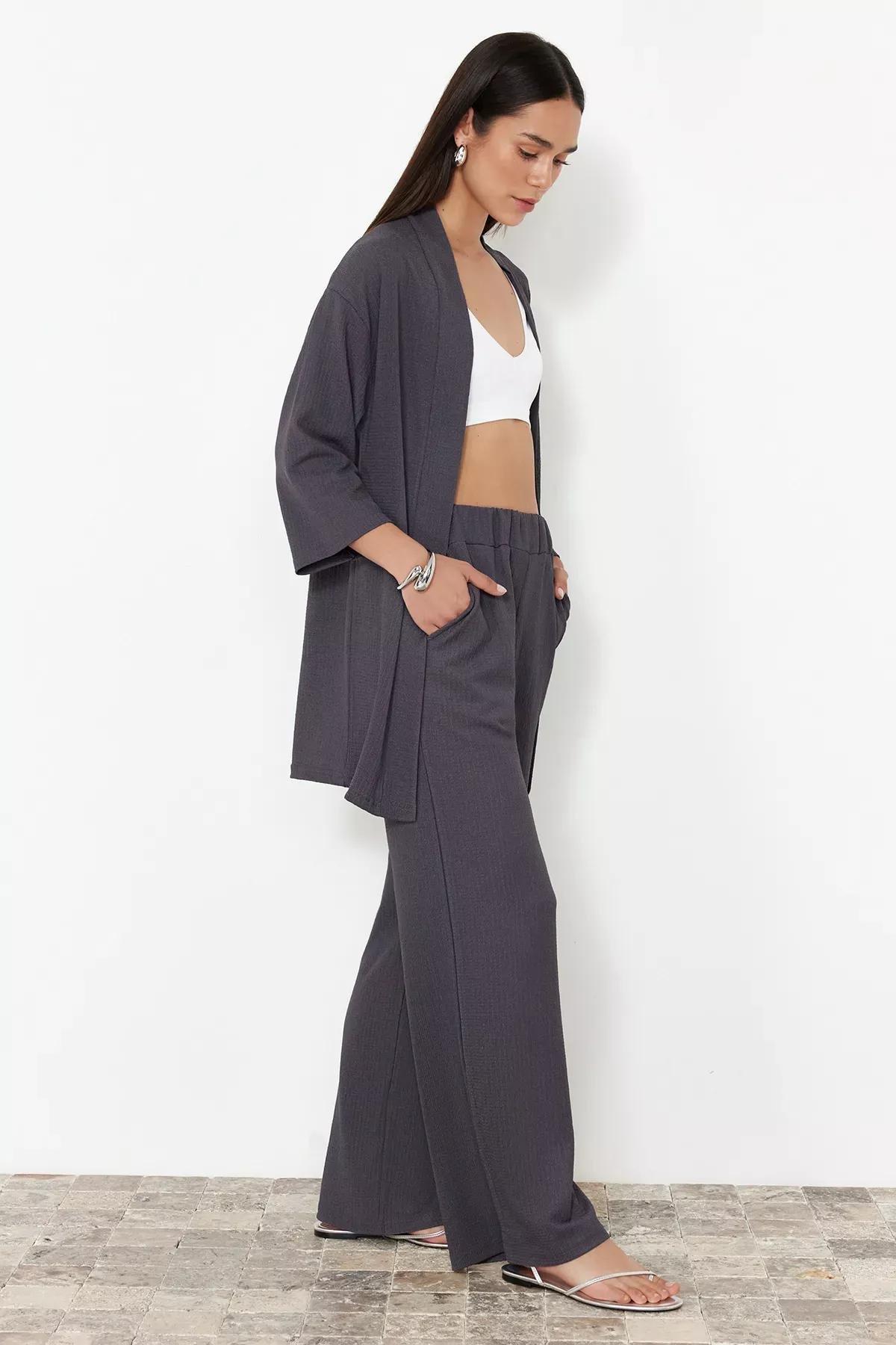 Black Relaxed Kimono Set, Smoked, medium
