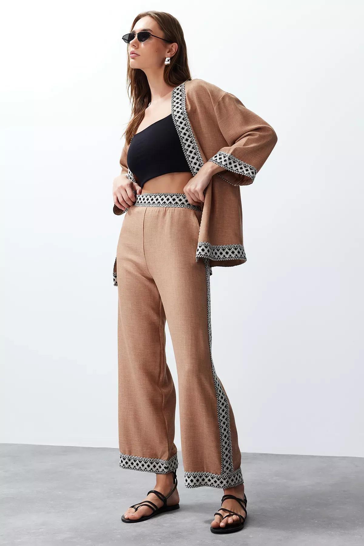 Beige Embroidered Woven Co-Ord Set, C101_1491, large image number 0