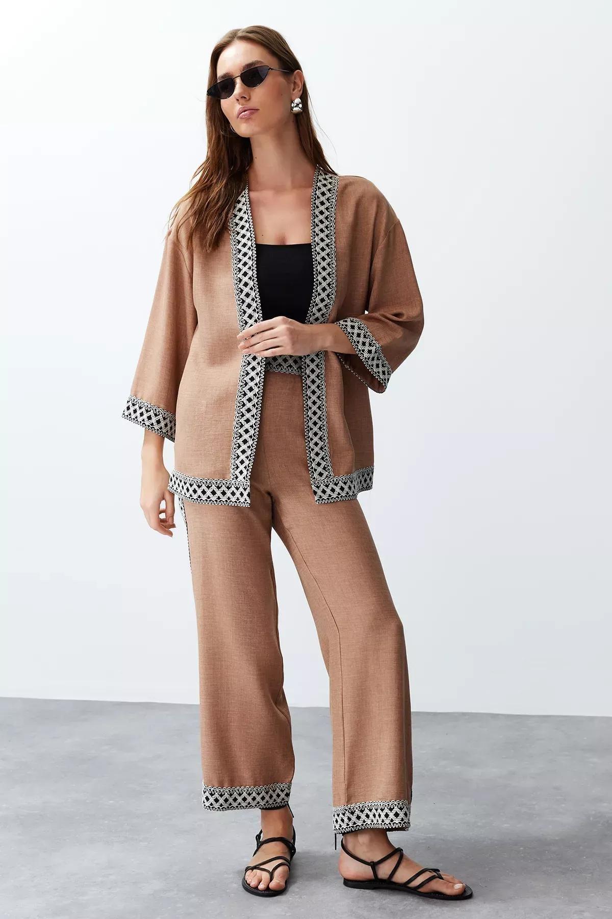 Beige Embroidered Woven Co-Ord Set, C101_1491, large image number 1