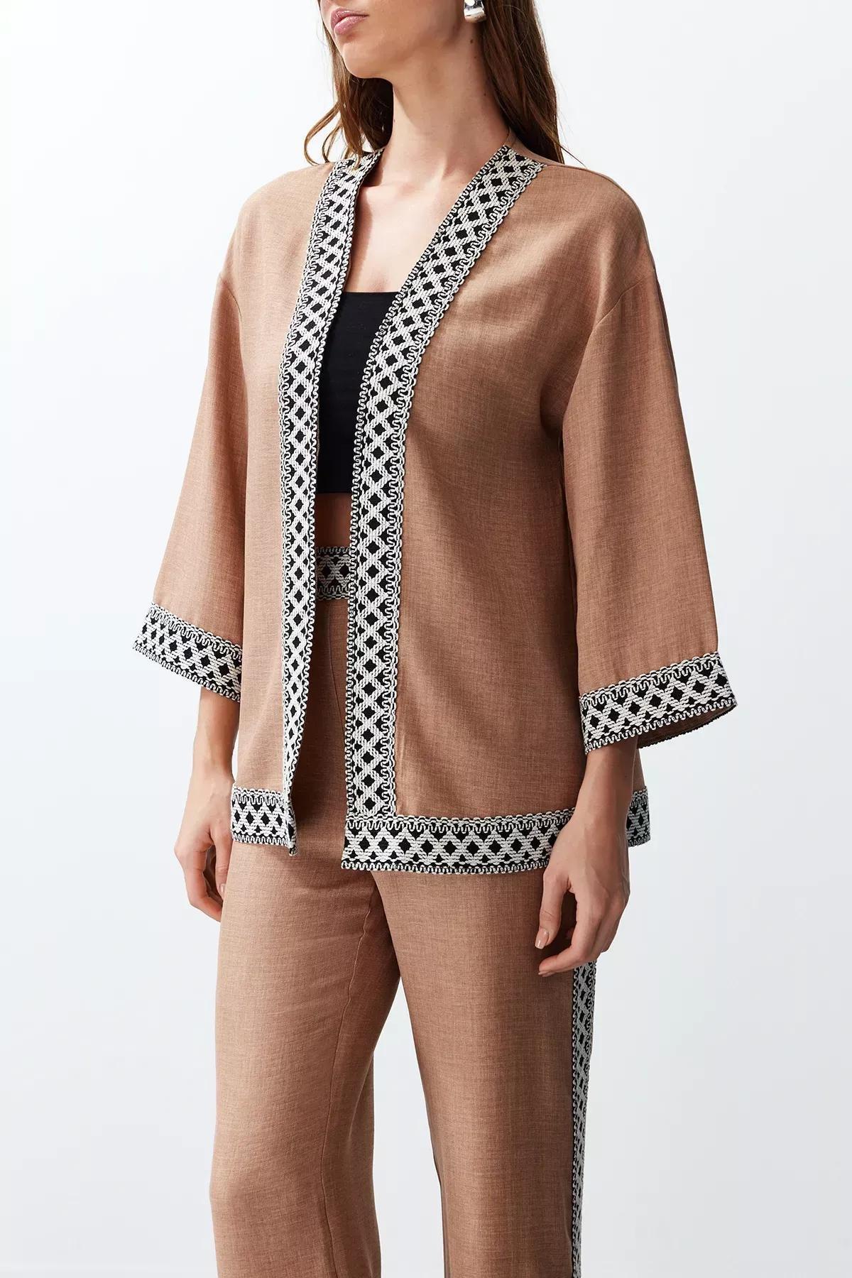 Beige Embroidered Woven Co-Ord Set, C101_1491, large image number 3
