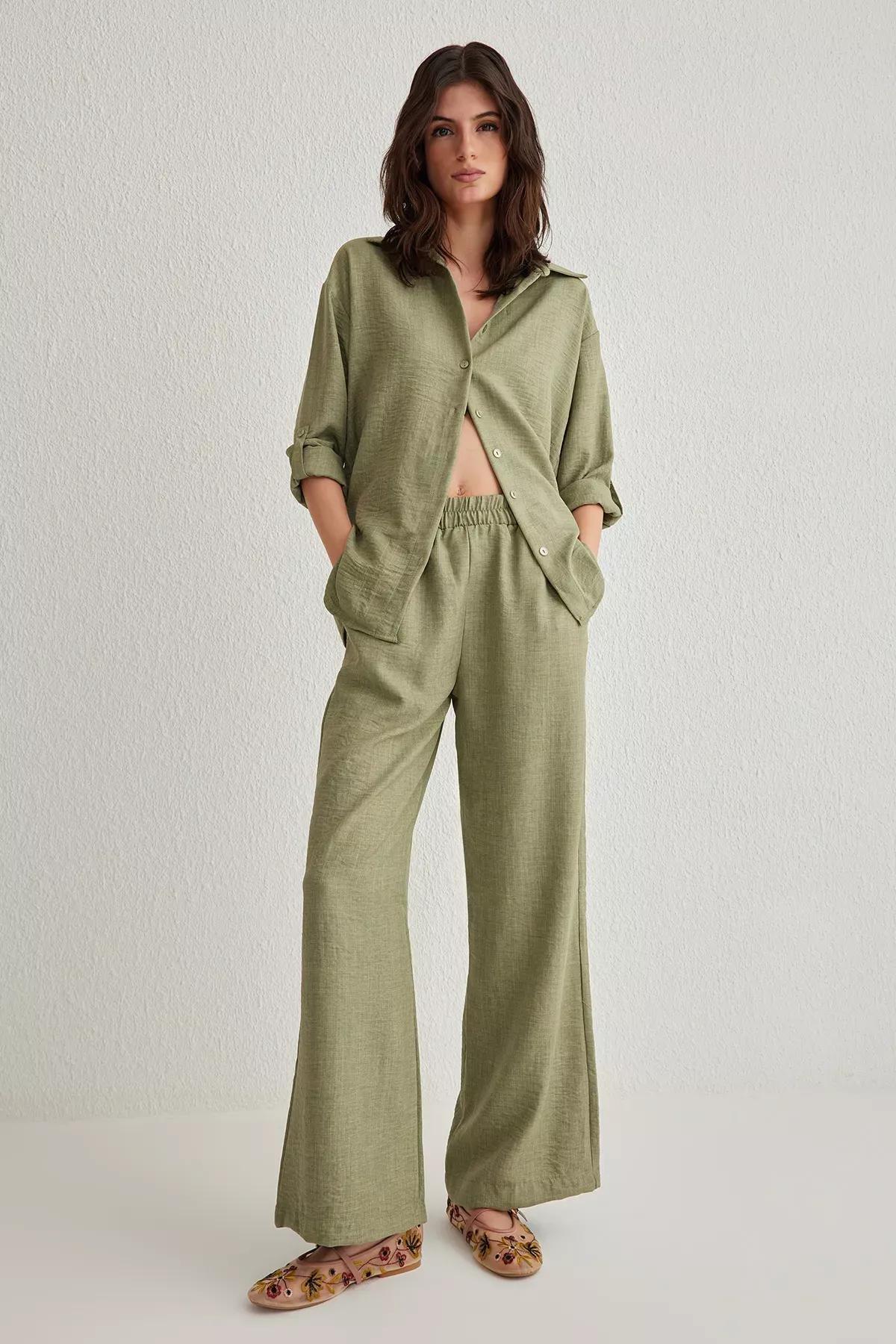Green Knit Lounge Set, Light Khaki, large image number 0