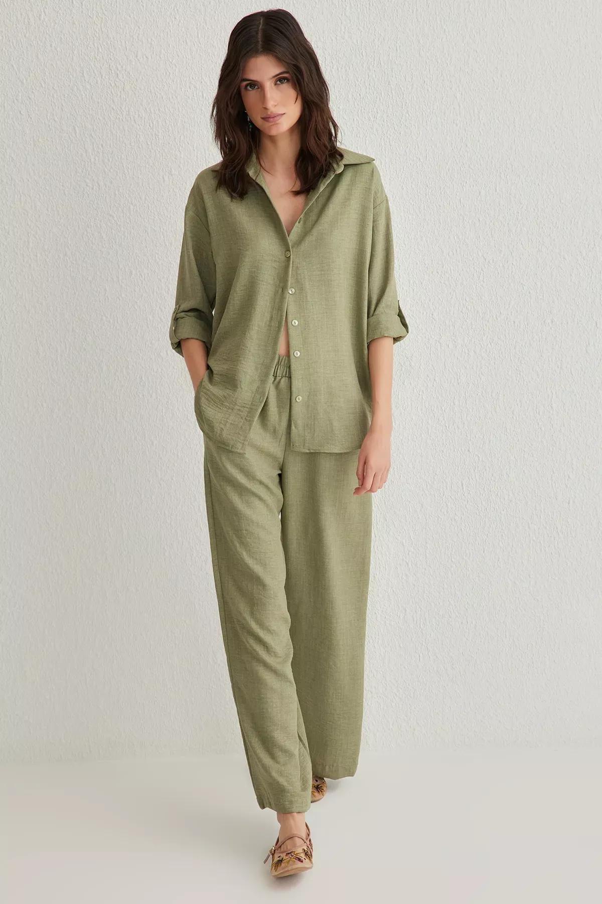 Green Knit Lounge Set, Light Khaki, large image number 1