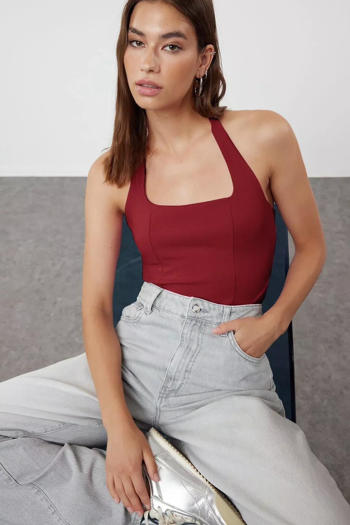 Red Fitted Flexible Knitted Blouse, , large image number 0